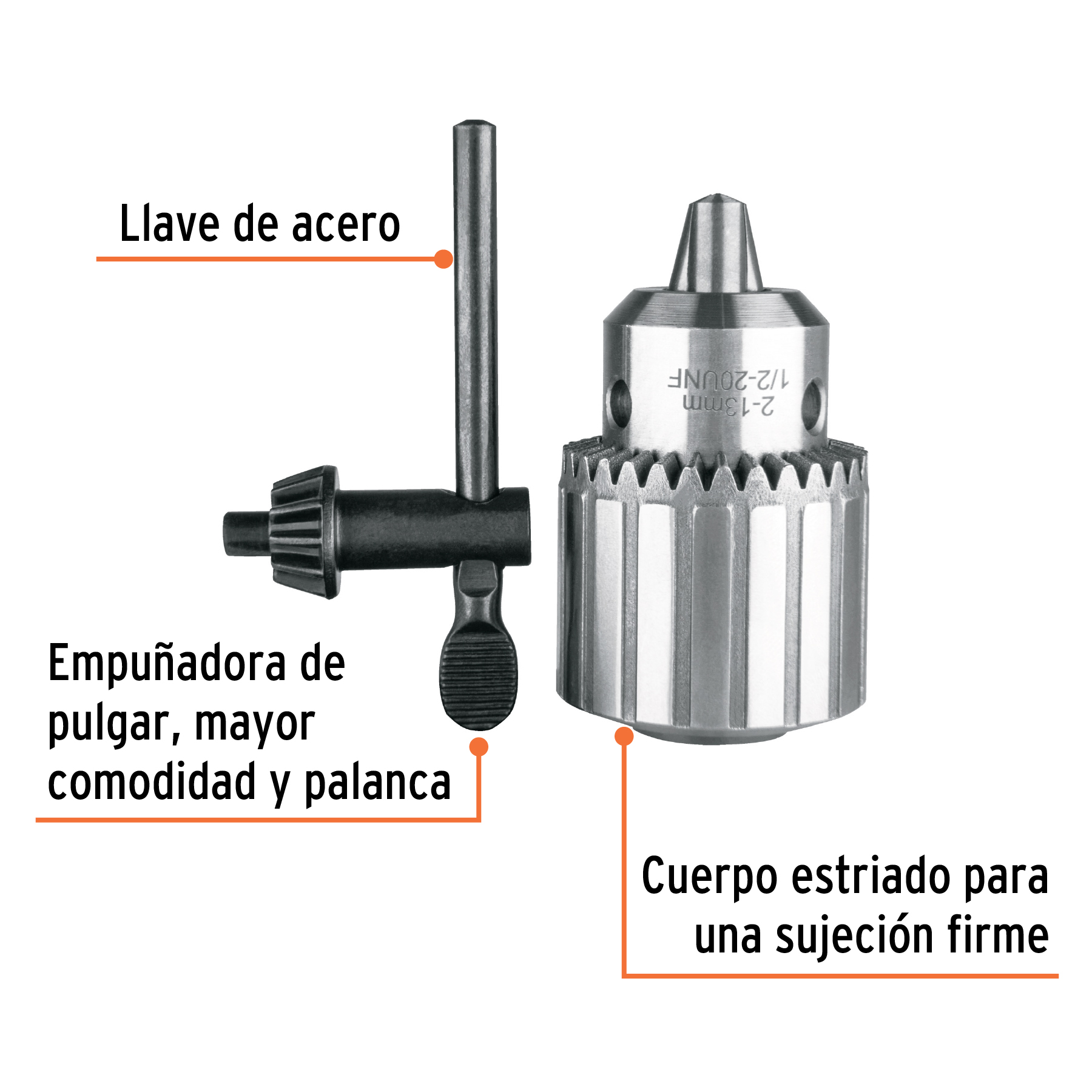Broquero 1/2' con llave, cuerpo estriado, TRUPER EXPERT - Imagen 2