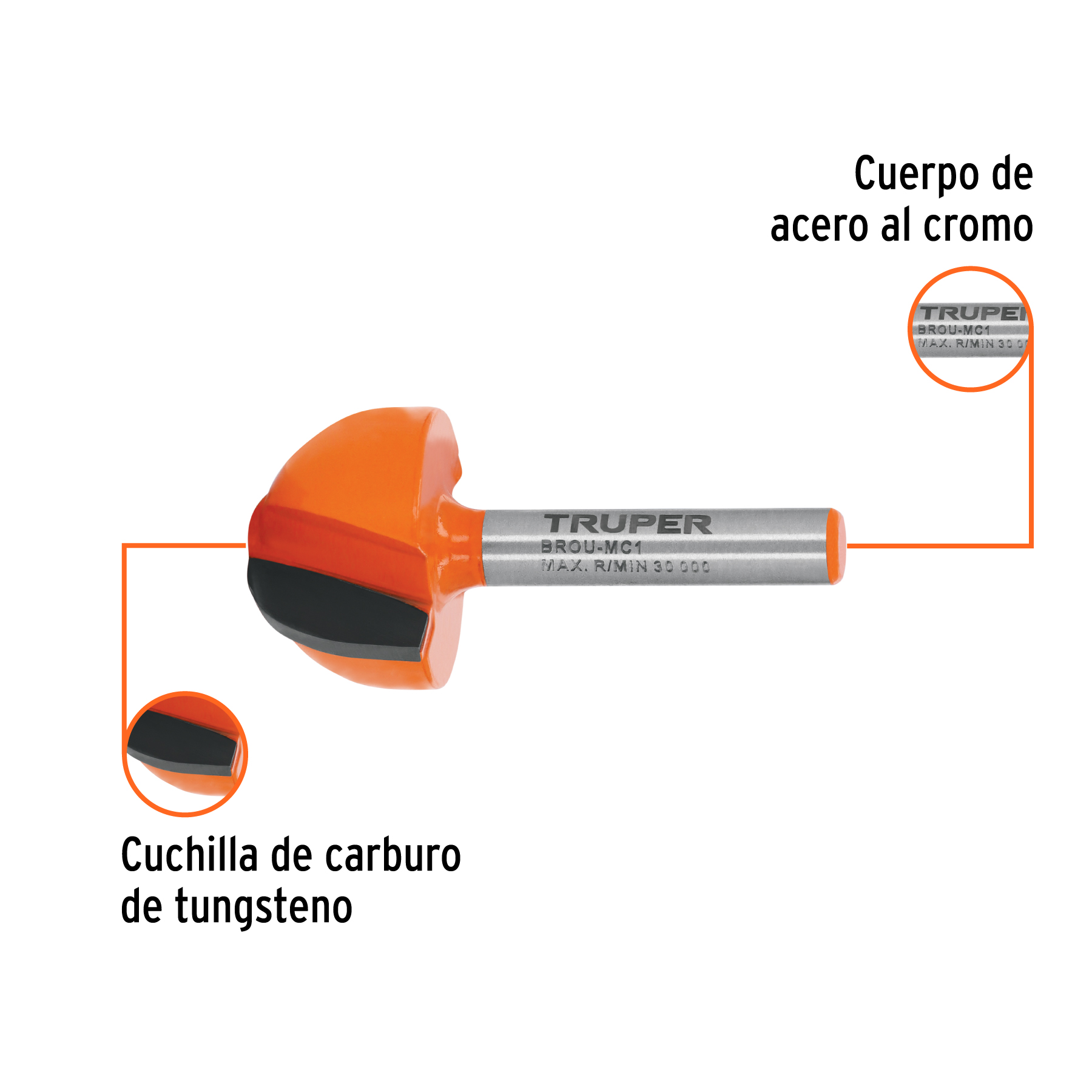 Broca para router, media caña, 1', Truper - Imagen 2