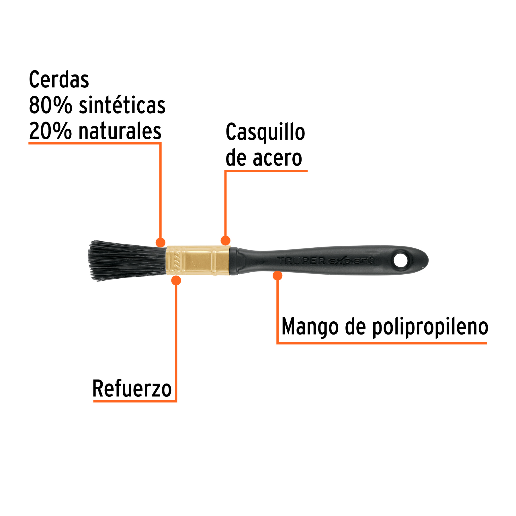 Brocha profesional de 1/2' mango de plástico, Truper Expert - Imagen 2