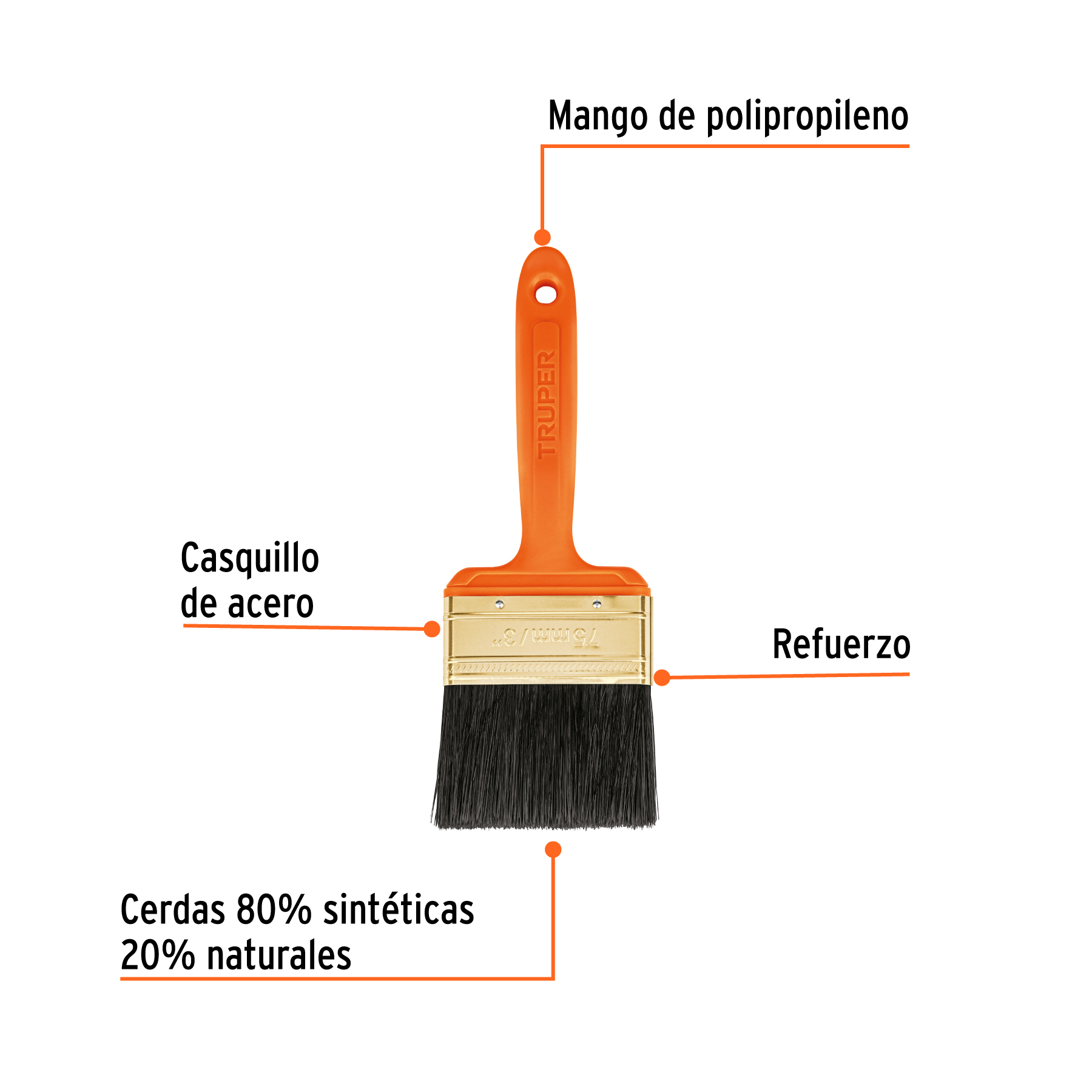 Brocha profesional de 3' con mango de plástico, Truper - Imagen 2