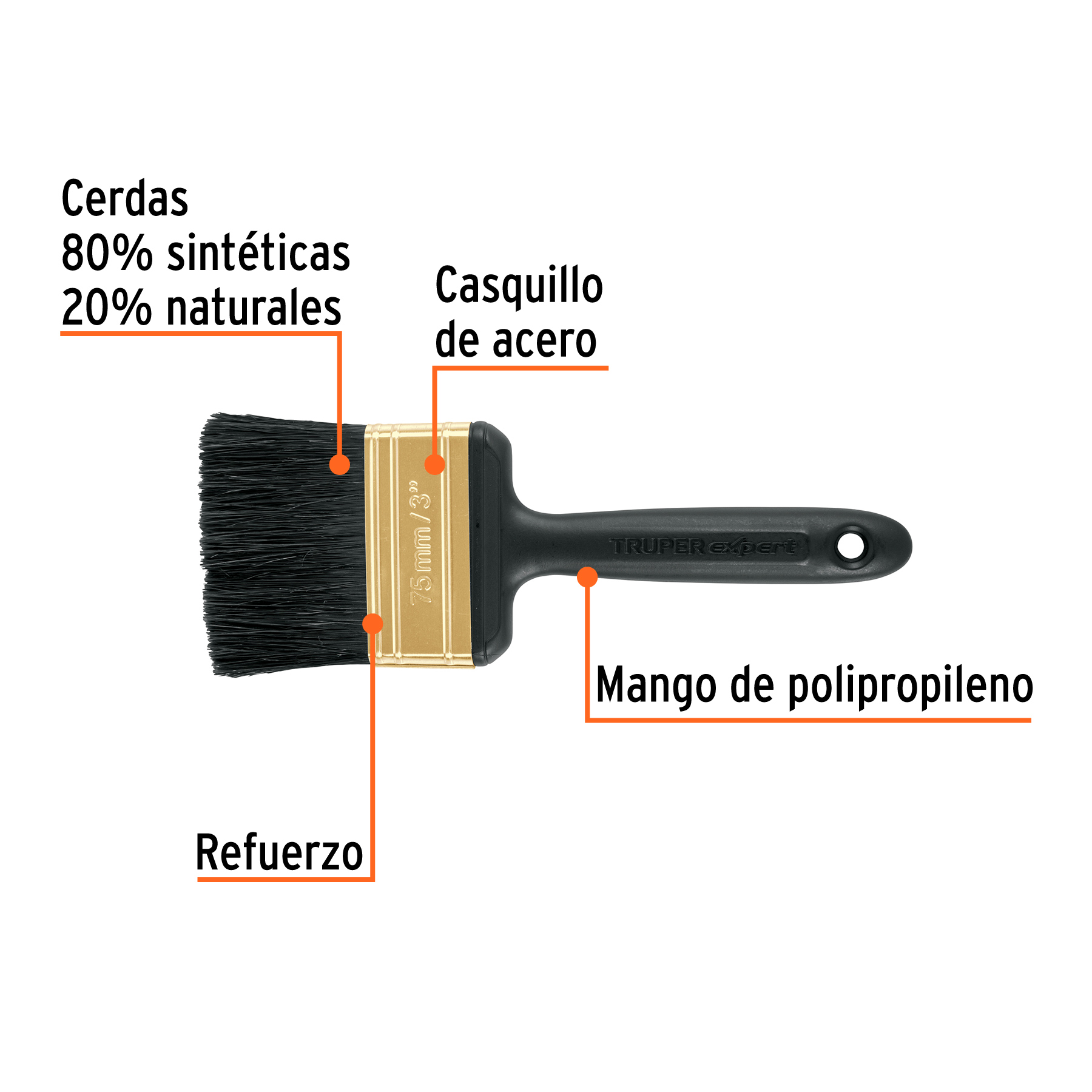 Brocha profesional de 3' mango de plástico, Truper Expert - Imagen 2