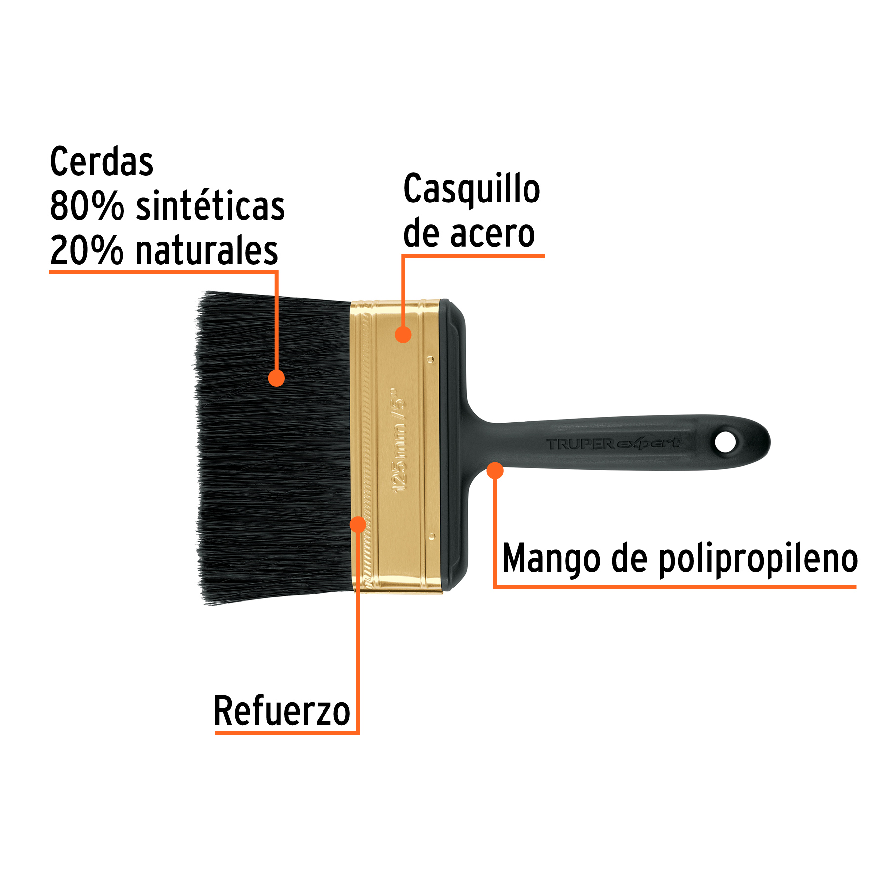 Brocha profesional de 5' mango de plástico, Truper Expert - Imagen 2