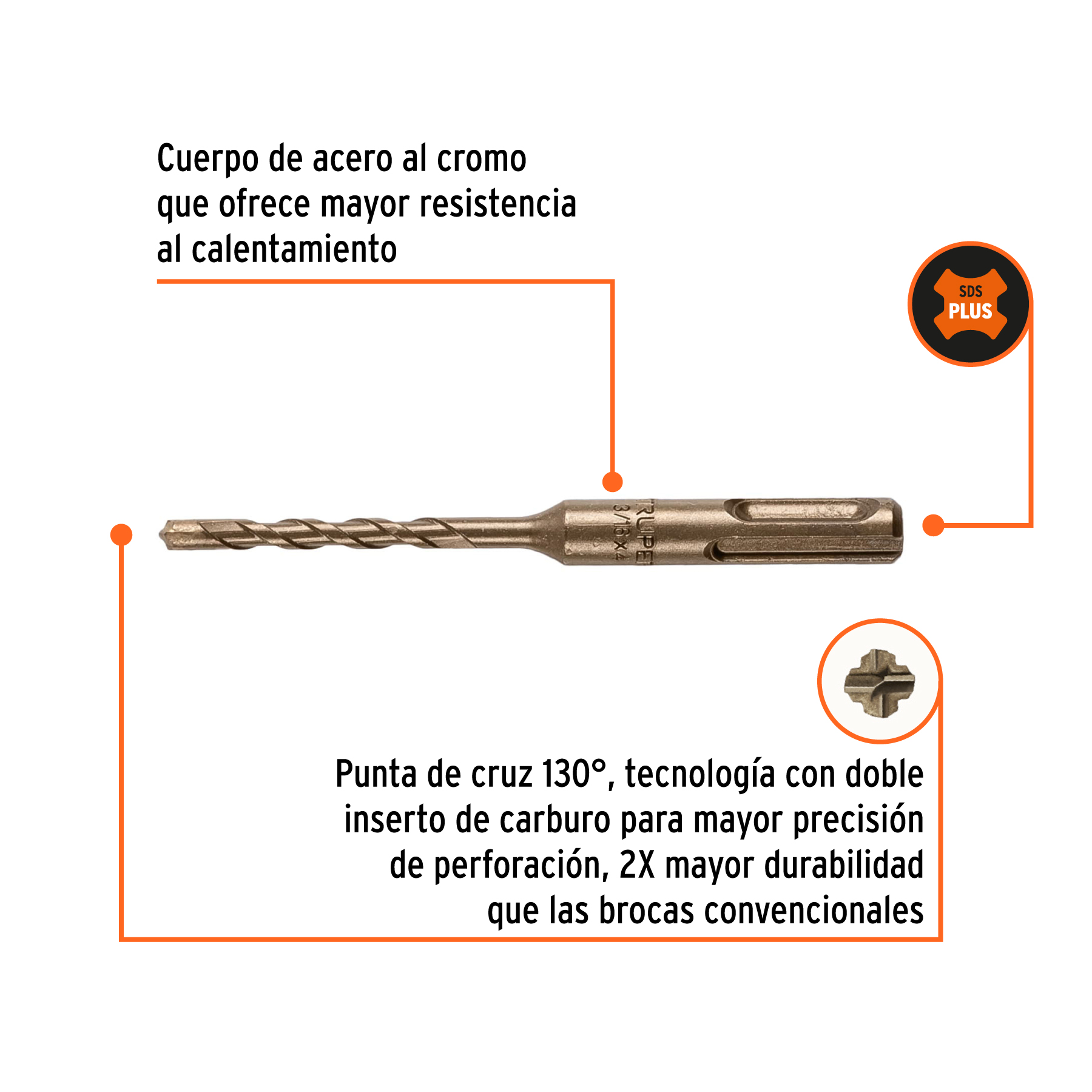 Broca SDS Plus 3/16 x 4', Truper - Imagen 2