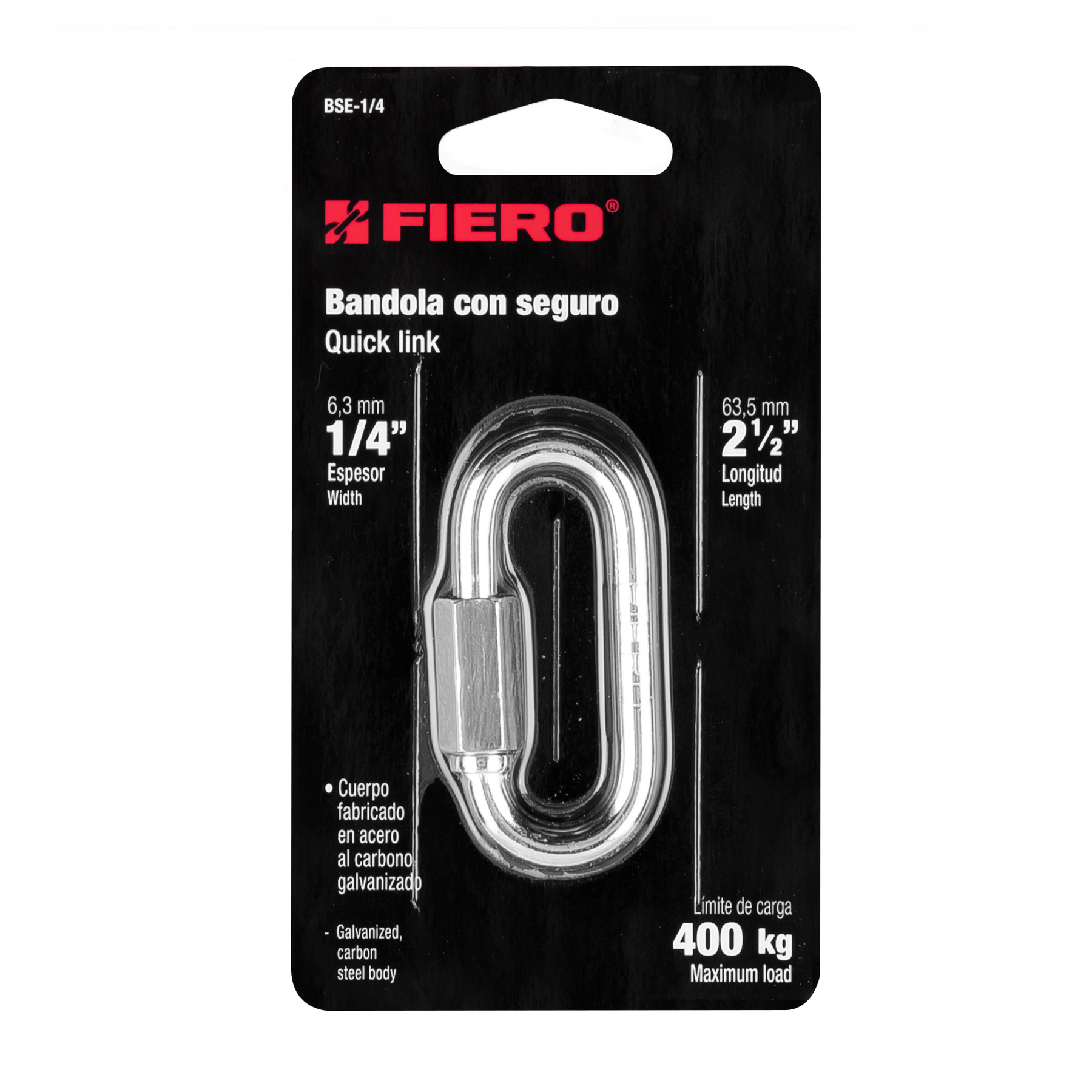 Bandola de acero de 1/4' con seguro, FIERO - Imagen 4