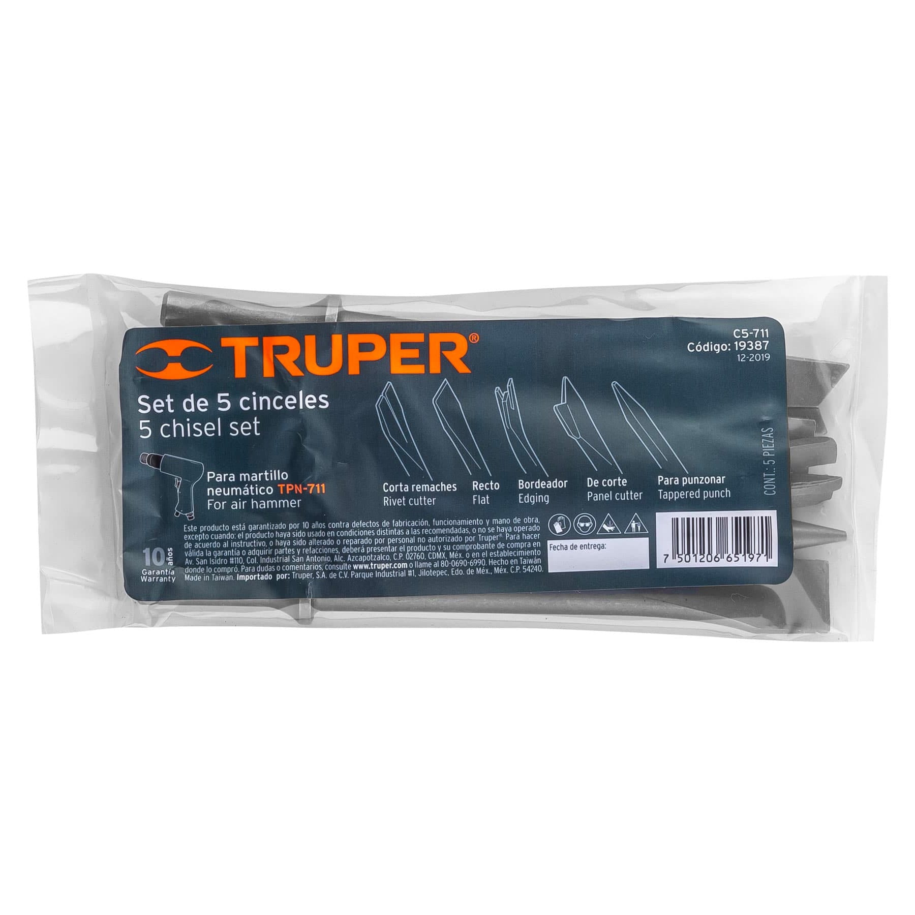 Juego de 5 cinceles para martillo neumático TPN-711, Truper - Imagen 2