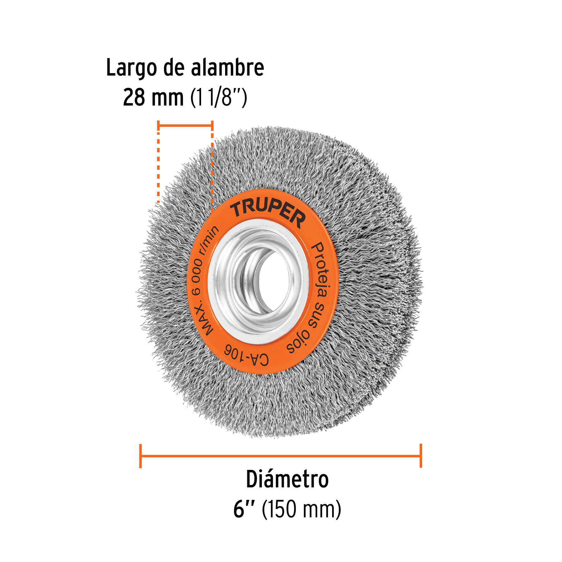 Carda alambre ondulado 6' x 1-1/8' para esmeril, Truper - Imagen 3