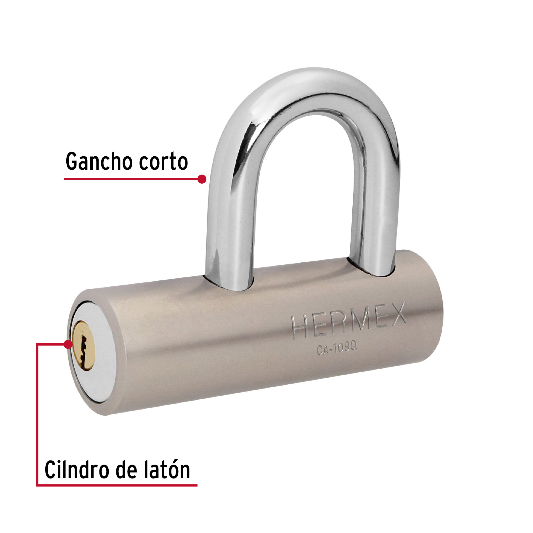 Candado de acero, 109mm, gancho corto, llave de puntos - Imagen 2