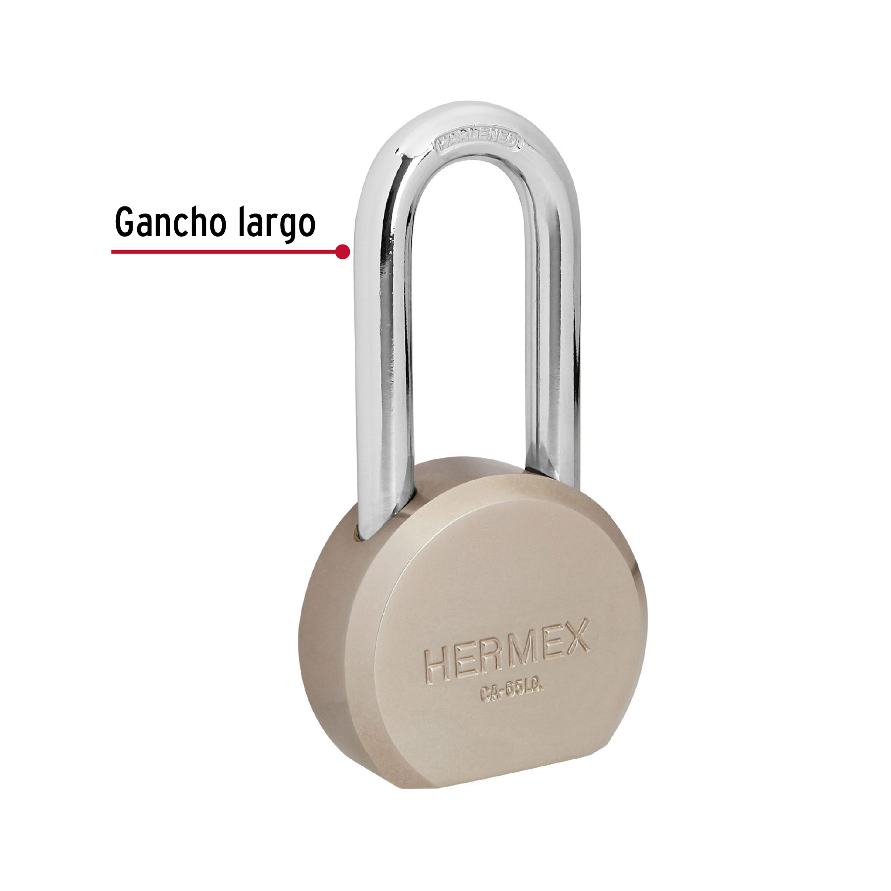 Candado redondo, 65mm, gancho largo, llave de puntos,blister - Imagen 2