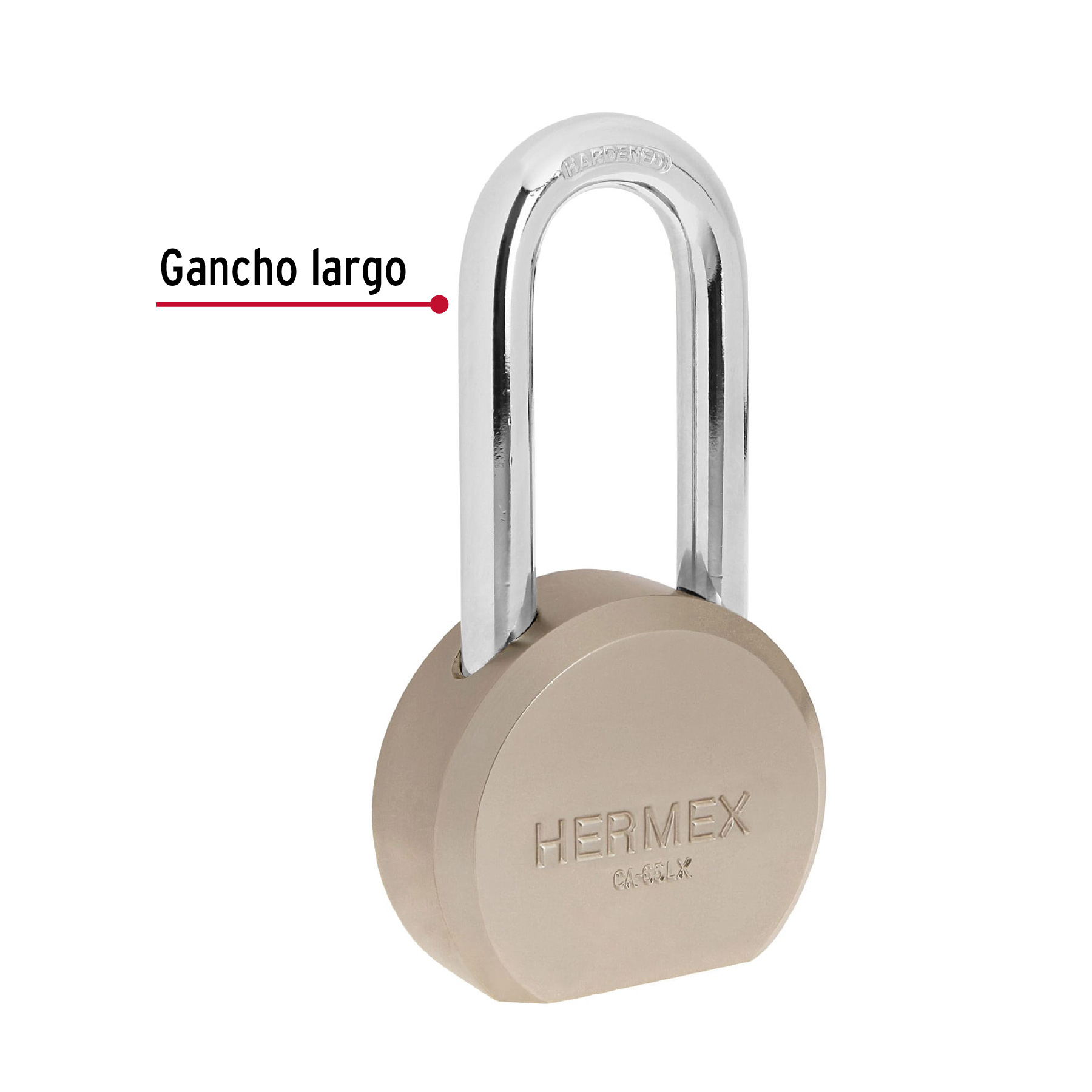 Candado redondo, 65mm, gancho largo, llave tetra, blister - Imagen 2