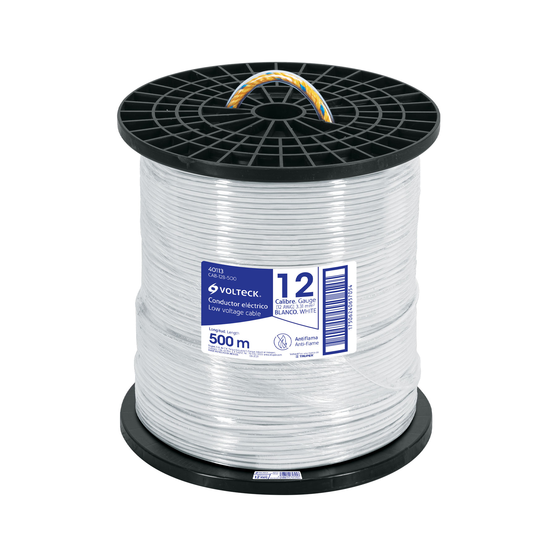 Metro de cable THHW-LS 12 AWG blanco en carrete de 500 m