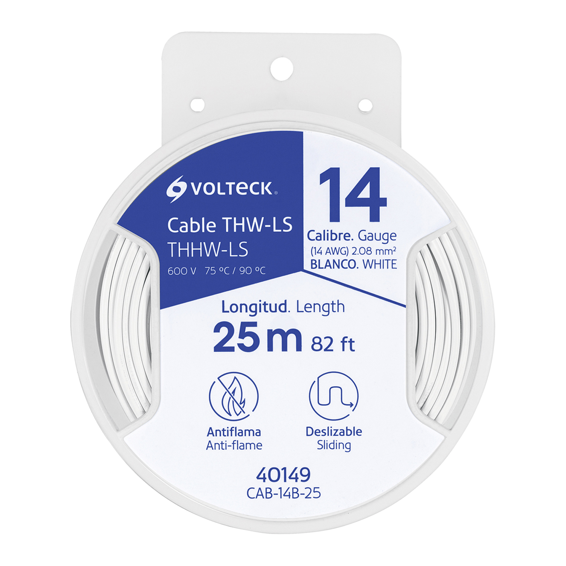 Carrete con 25 m de cable THHW-LS 14 AWG blanco, Volteck