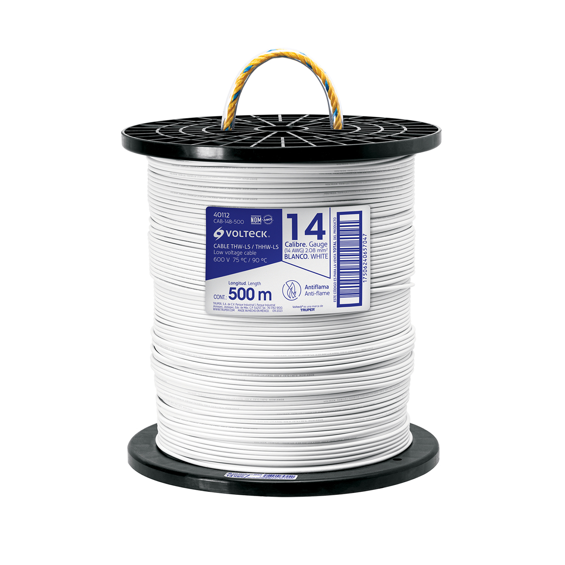 Metro de cable THHW-LS 14 AWG blanco en carrete de 500 m
