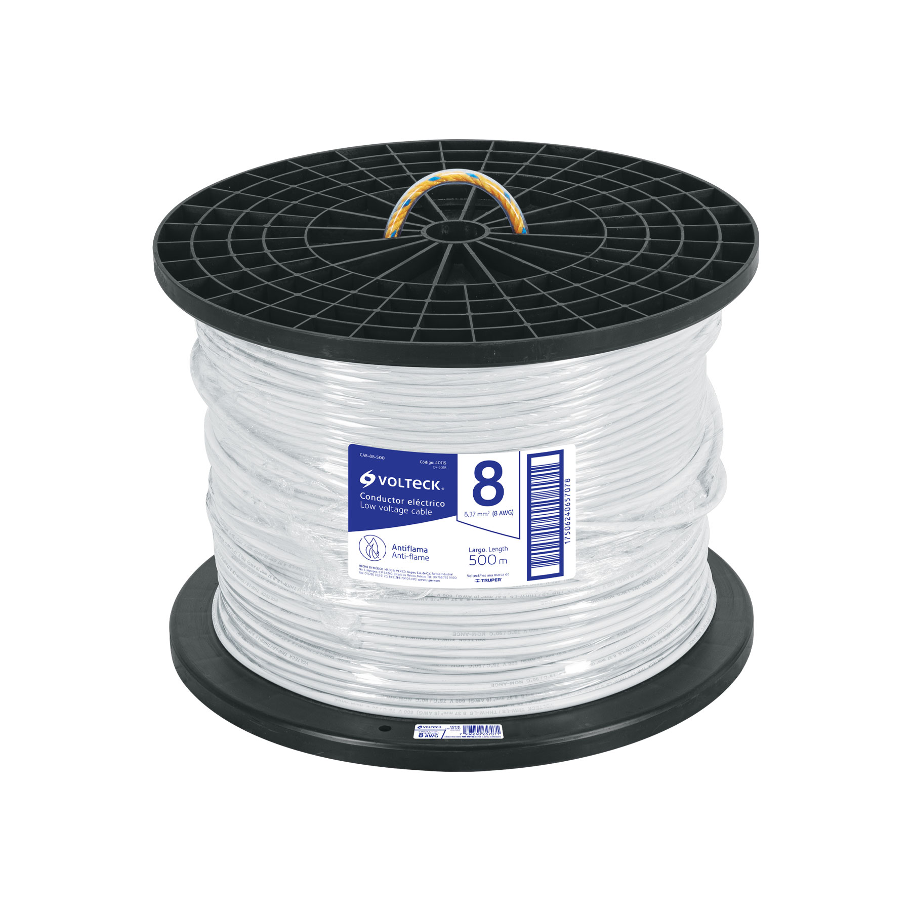 Metro de cable THHW-LS 8 AWG blanco en carrete de 500 m