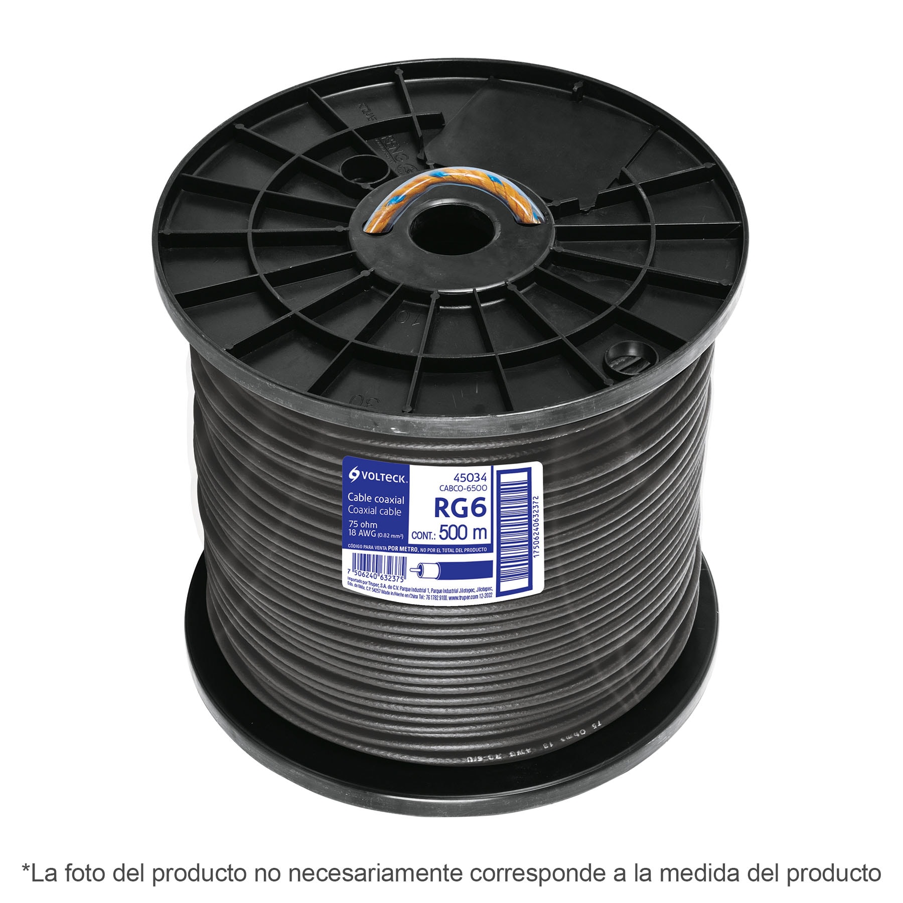 Metro de cable coaxial RG6 en carrete de 305 m, Volteck