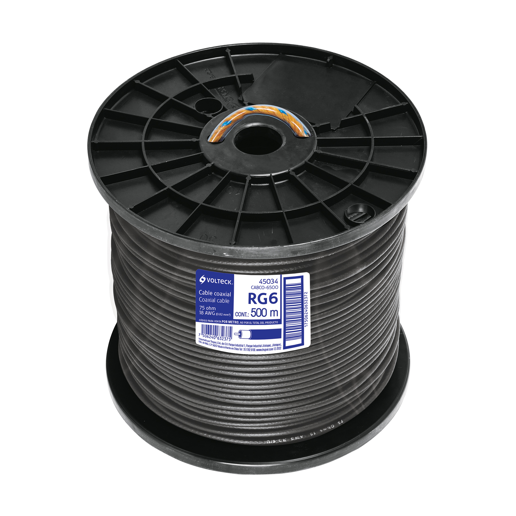 Metro de cable coaxial RG6 en carrete de 500 m, Volteck