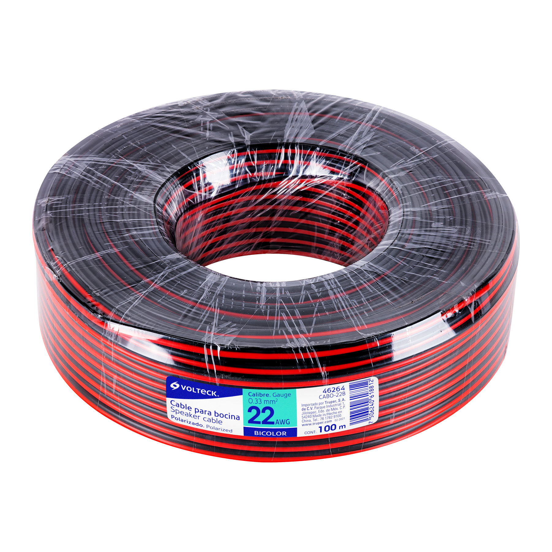 Rollo de 100 m de cable polarizado bicolor p/bocina 22 AWG