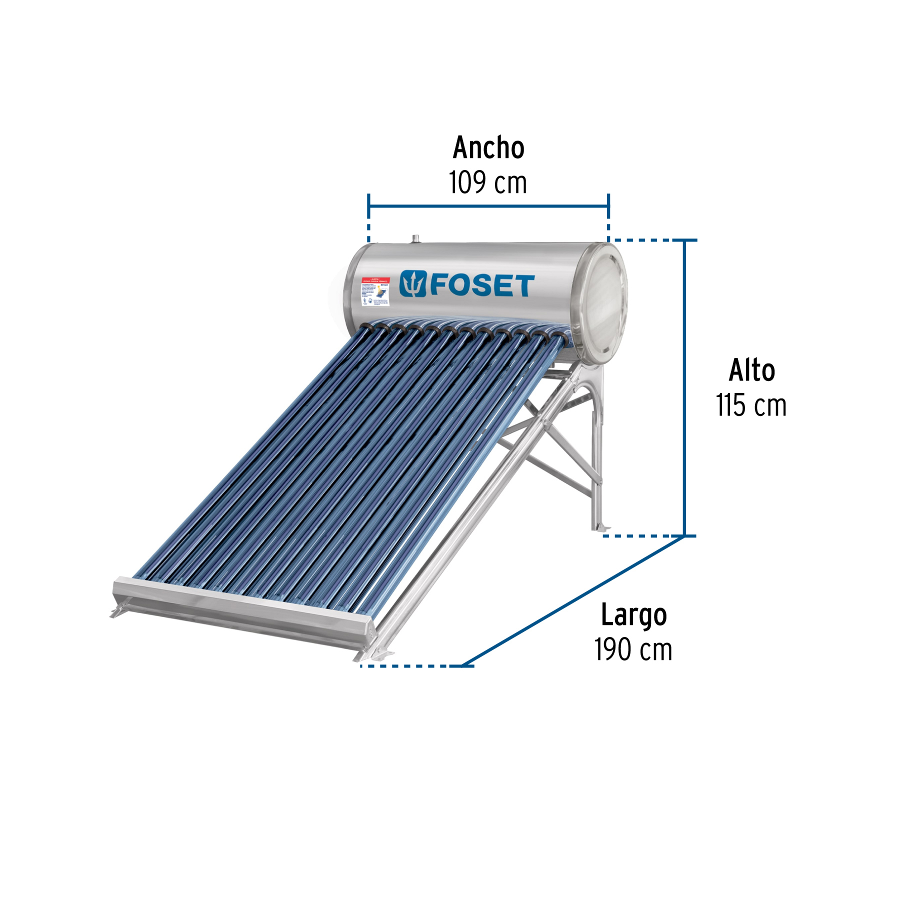 Calentador solar de agua, 12 tubos, 150L, 4 personas, Foset - Imagen 3