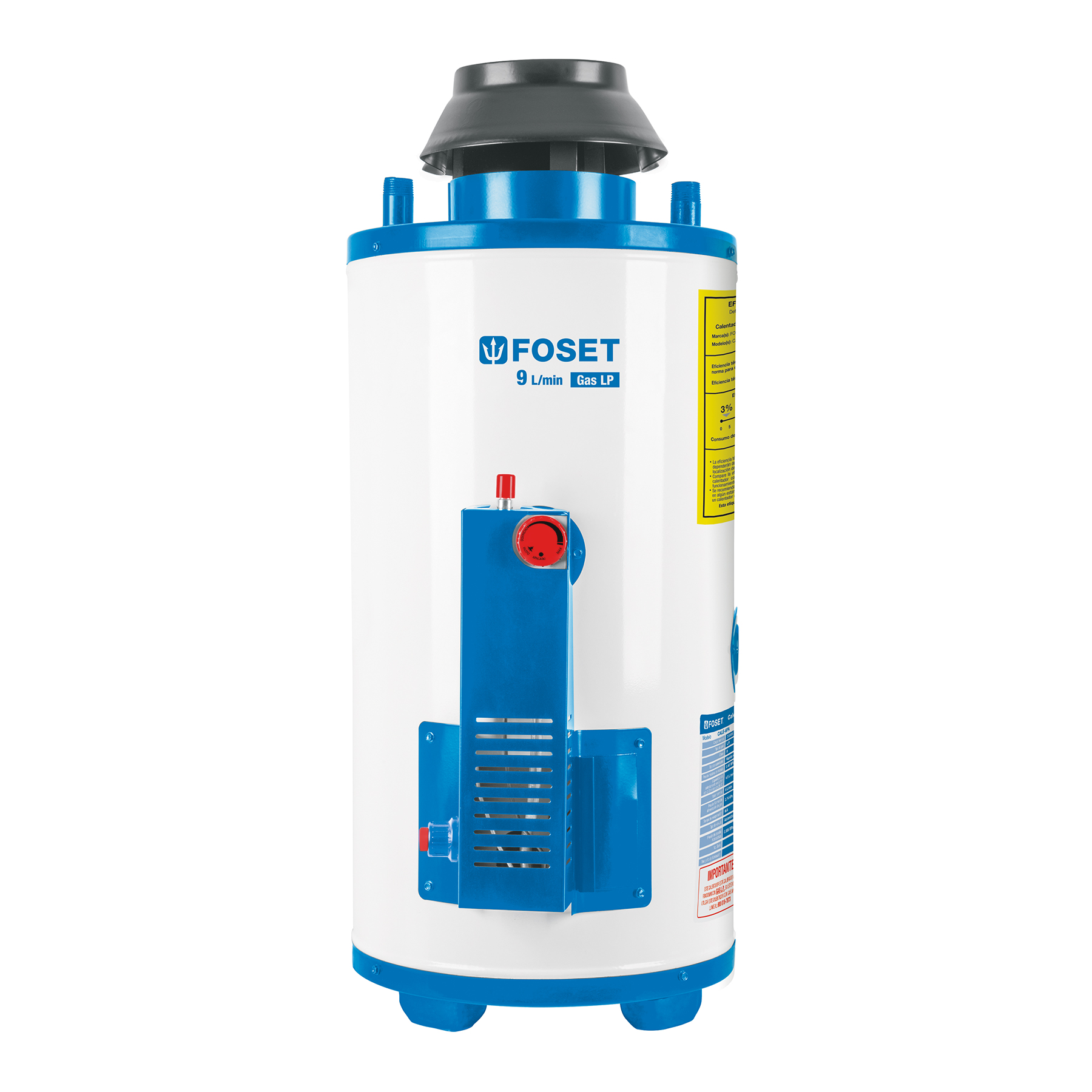Calentador de paso, rápida recup, 9L, 2 serv, gas LP, Foset