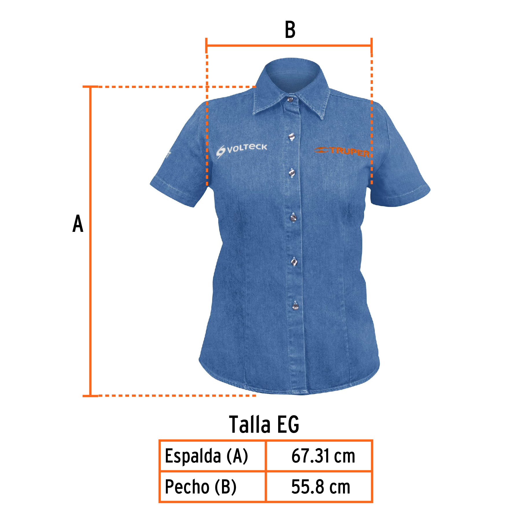 Camisa de mezclilla manga corta para mujer, EG, Truper - Imagen 3