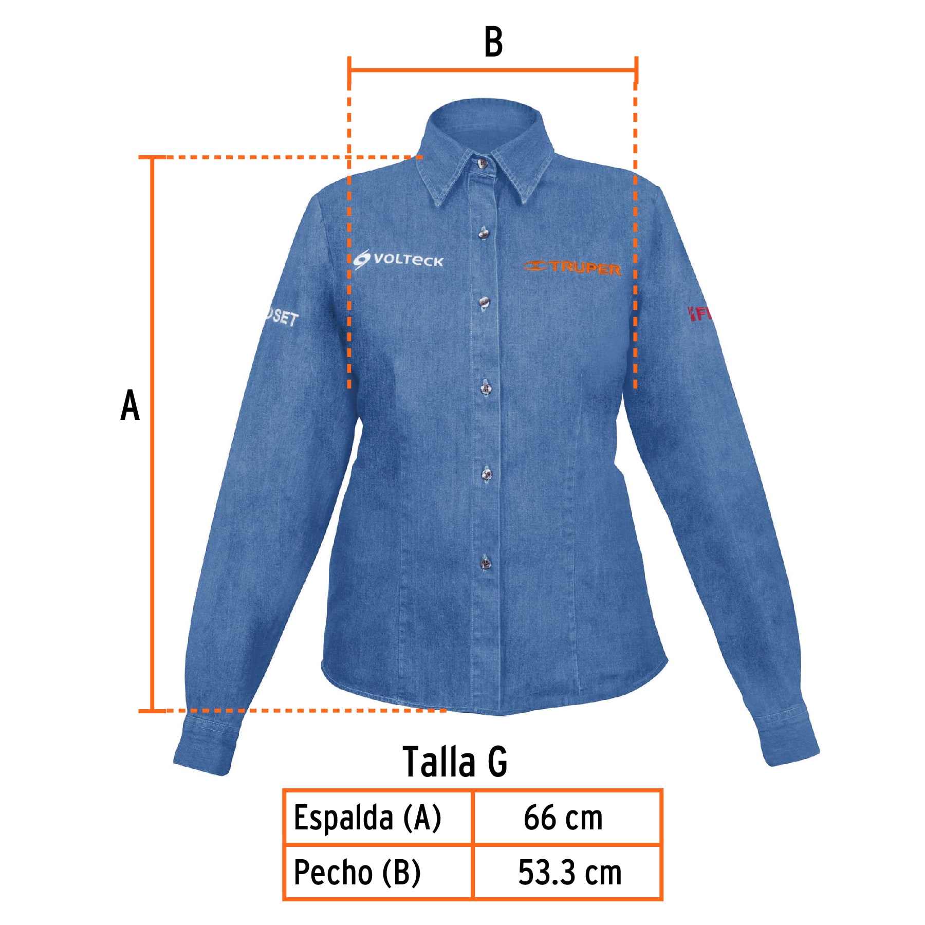 Camisa de mezclilla manga larga para mujer, G, Truper - Imagen 3