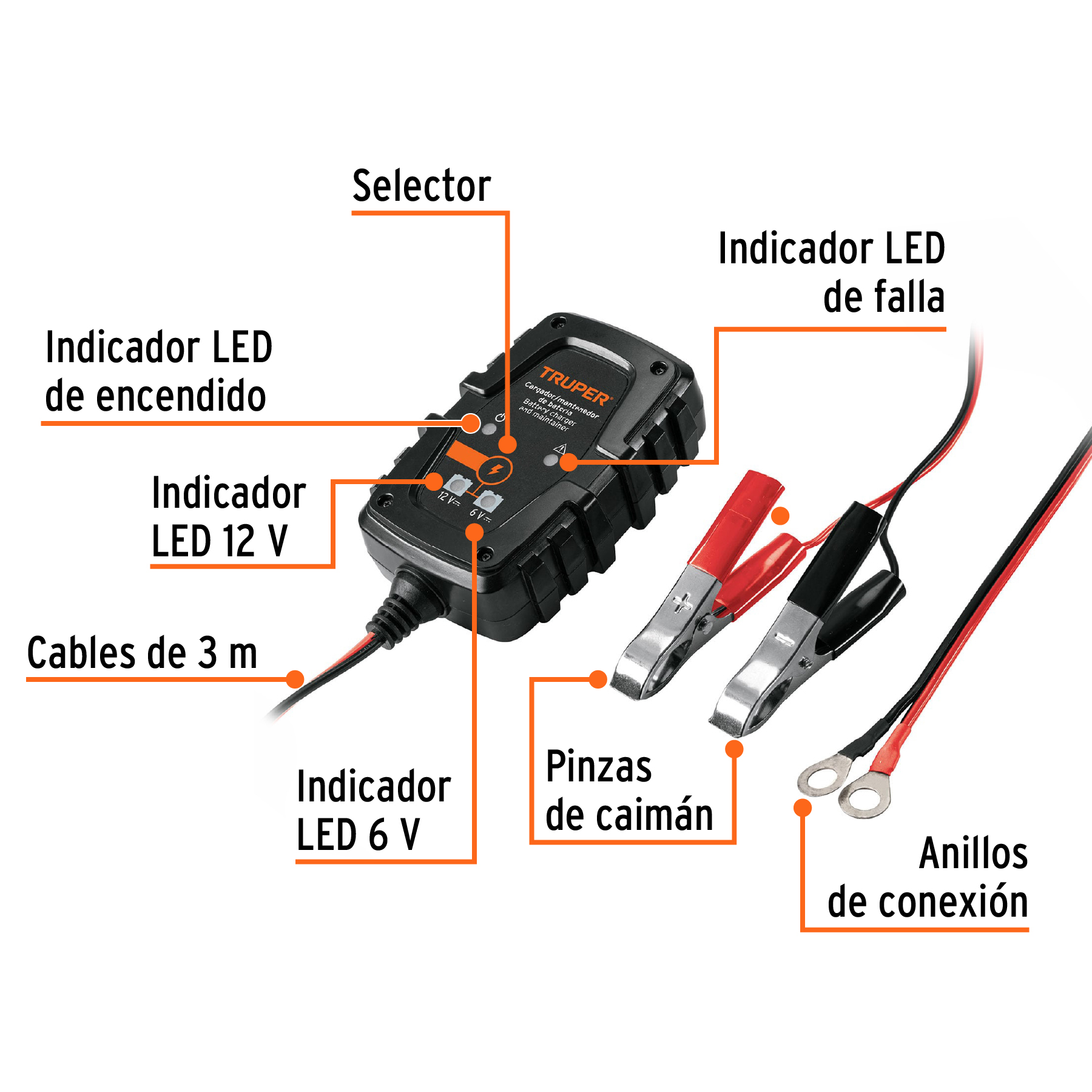 Cargador / mantenedor de 1 A para baterías de 6/12V, TRUPER - Imagen 3