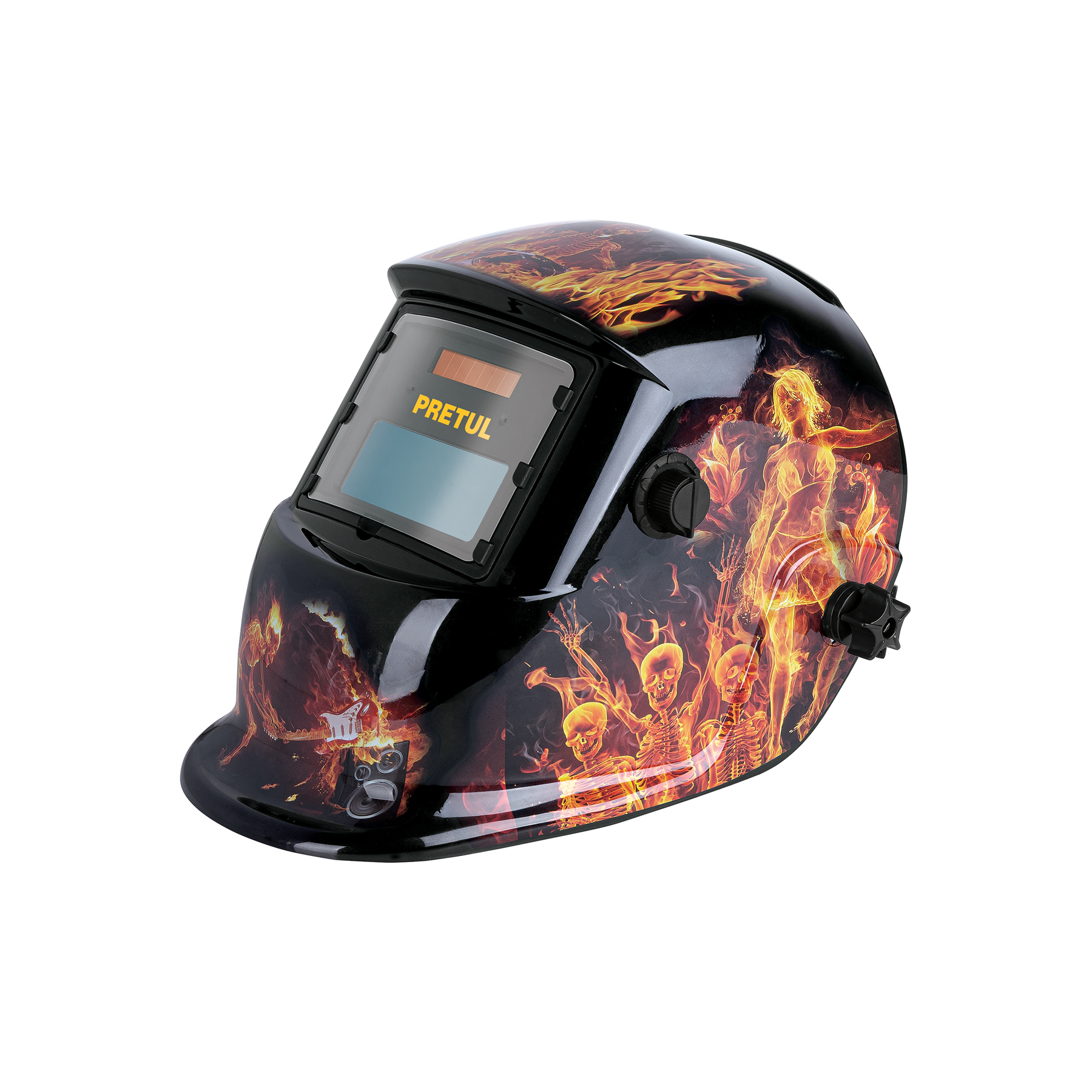 Careta electrónica p/soldar, fuego, sombra 9 a 13, PRETUL