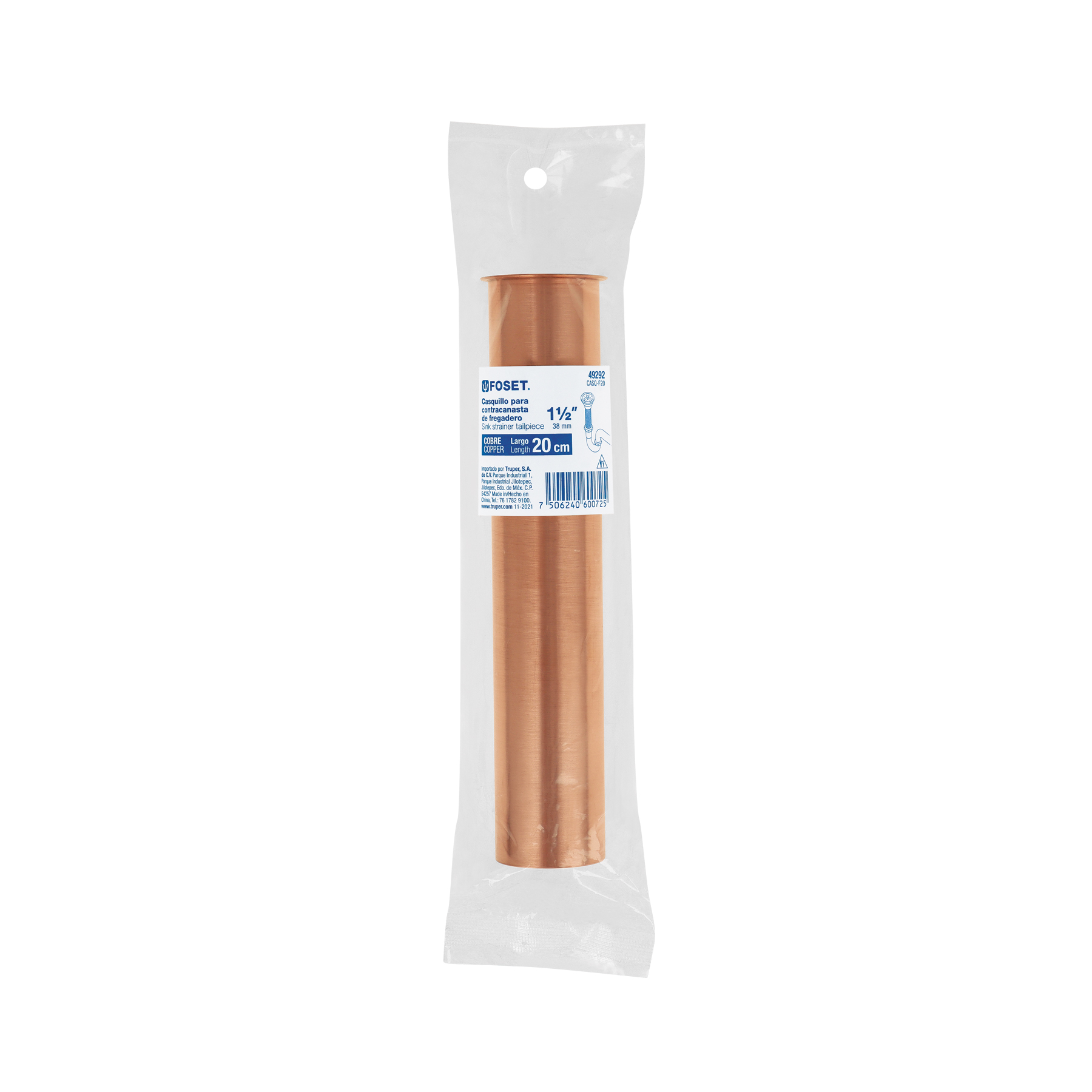 Casquillo de cobre p/ contracanasta fregadero, 20 cm, 1-1/2' - Imagen 2