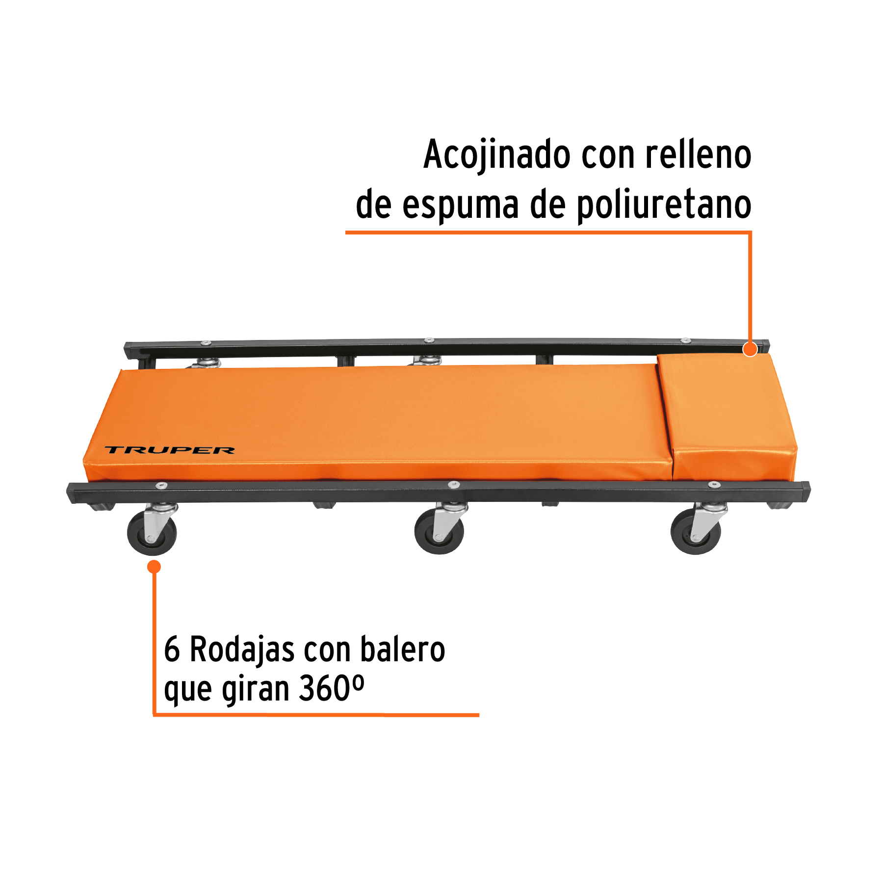 Cama de acero 36' para mecánico, Truper - Imagen 2