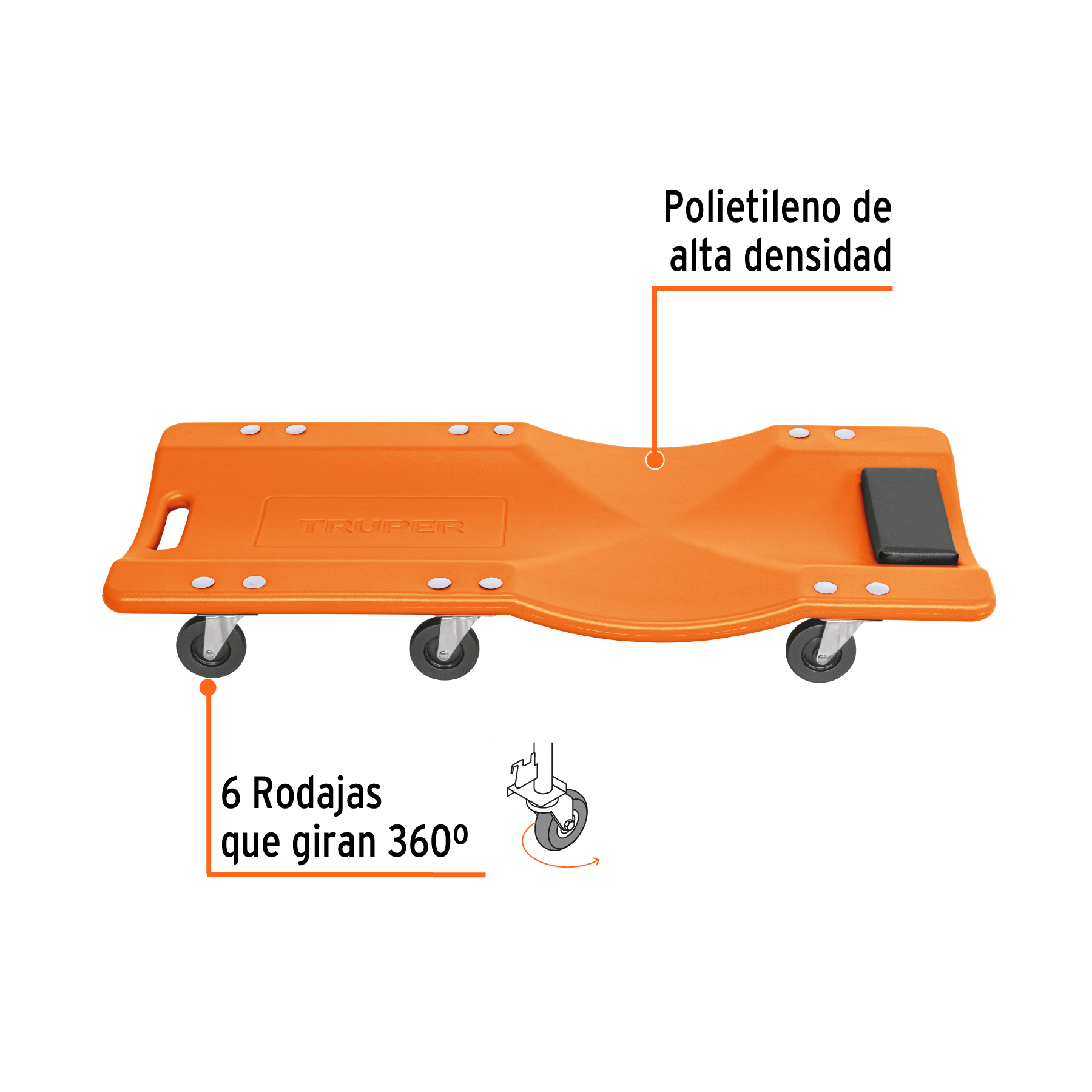 Cama de plástico 36' para mecánico, Truper - Imagen 2