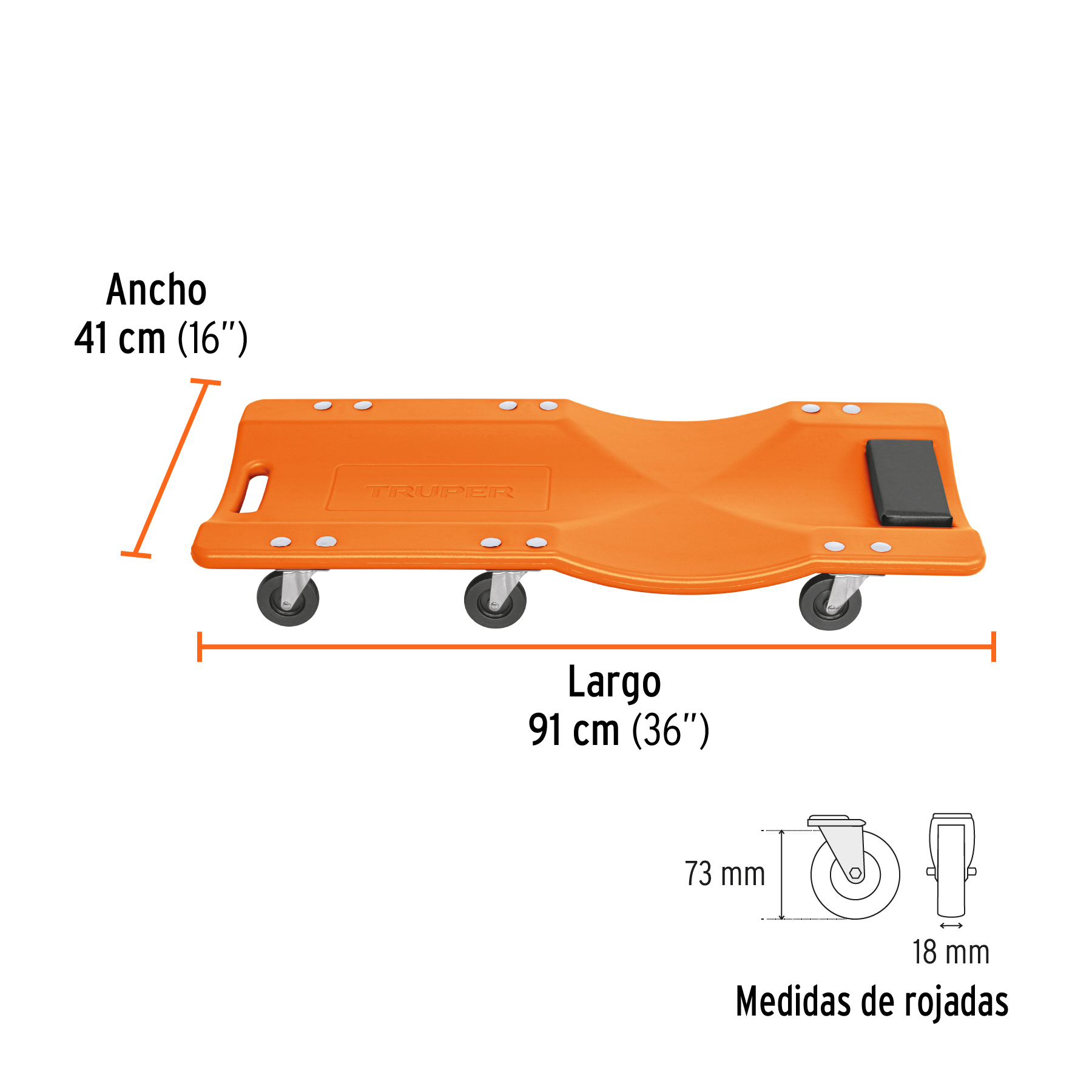Cama de plástico 36' para mecánico, Truper - Imagen 3