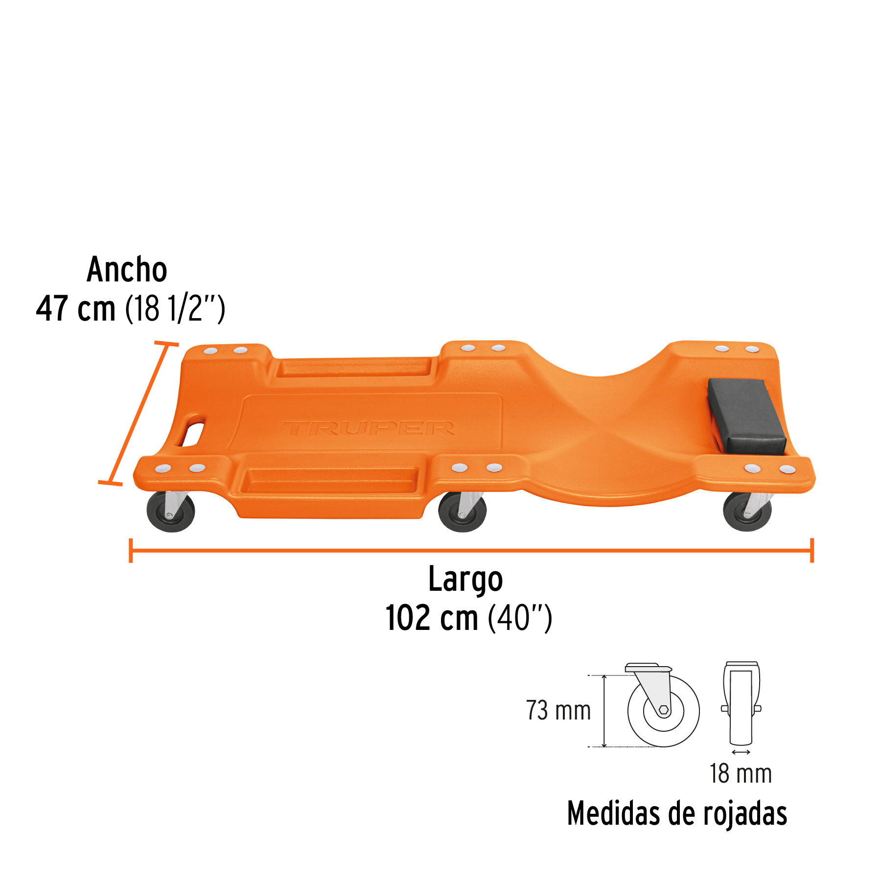 Cama de plástico 40' para mecánico, Truper - Imagen 3
