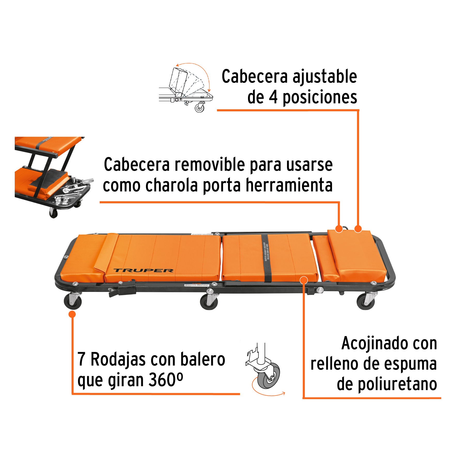 Cama / banco de 48' para mecánico, Truper - Imagen 2