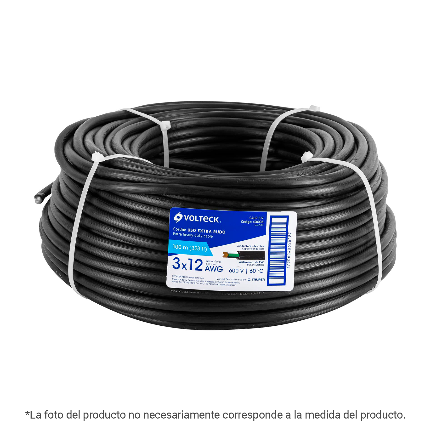 Metro de cable uso extra rudo 3 x 10 AWG en rollo de 100 m