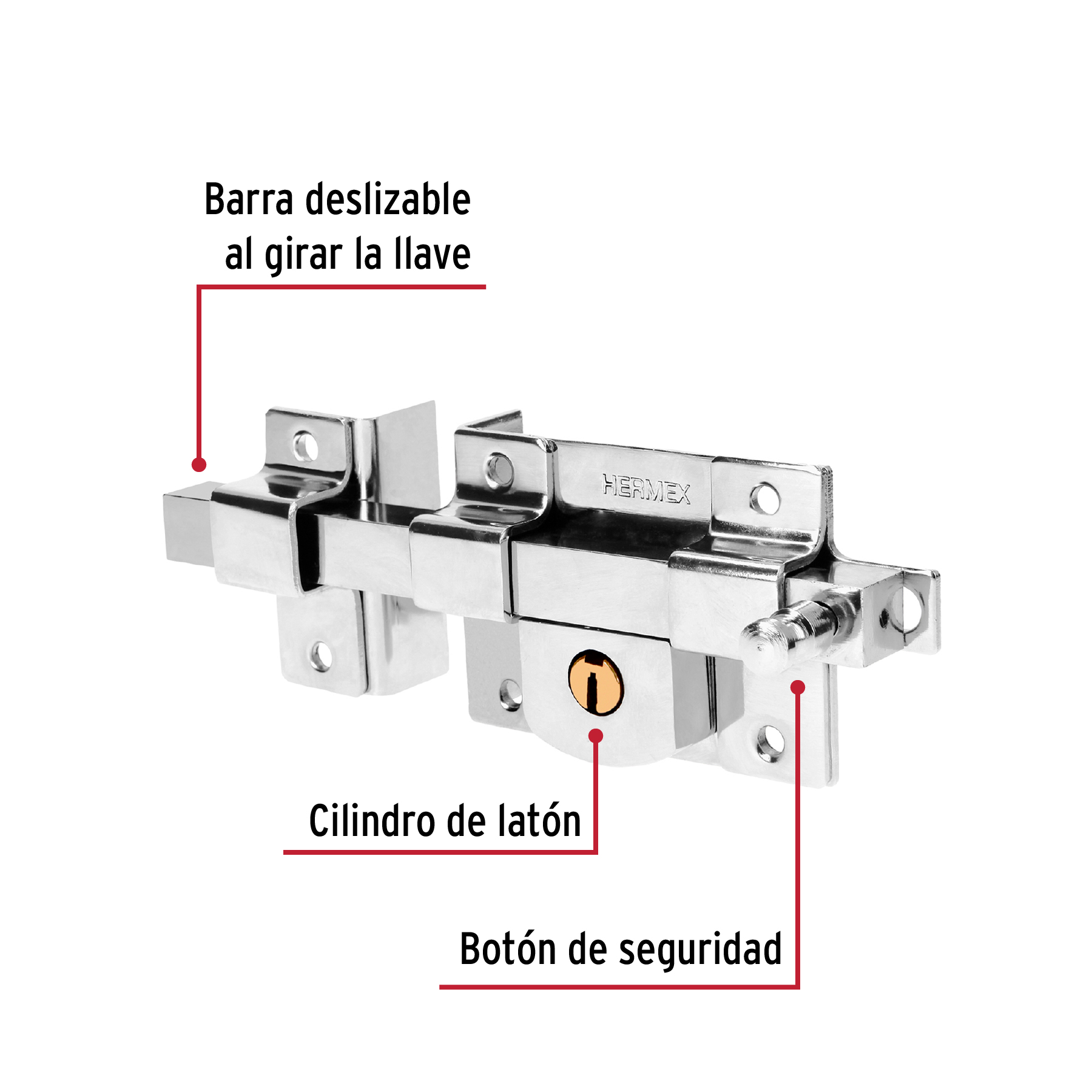 Cerradura de barra fija, izquierda, blíster, HERMEX - Imagen 2