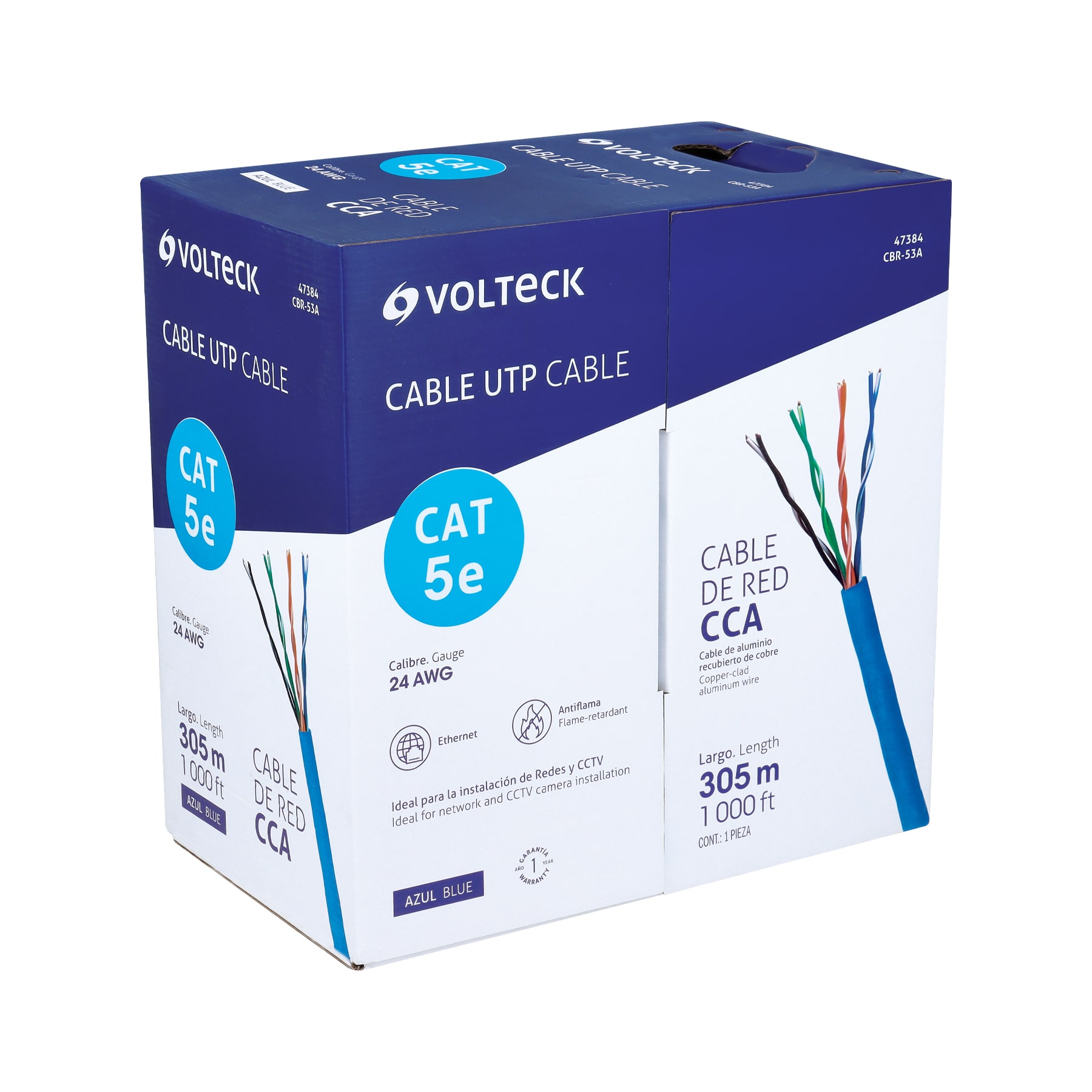 Metro de cable UTP CAT5E, Bobina de 305m, azul, VOLTECK
