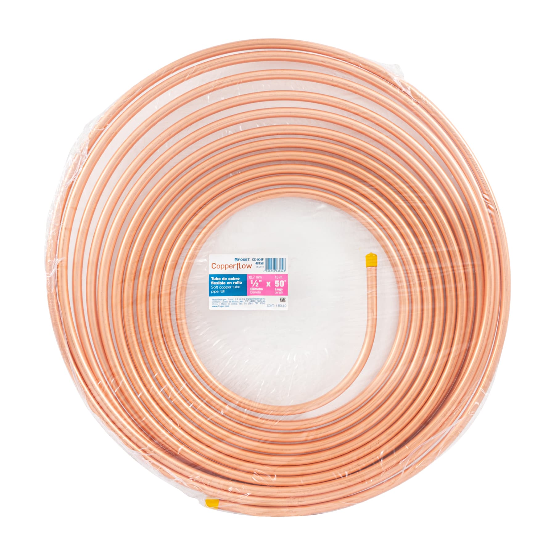 Tubo flexible de cobre 1/2', rollo de 15m, 3.7kg, FOSET - Imagen 3