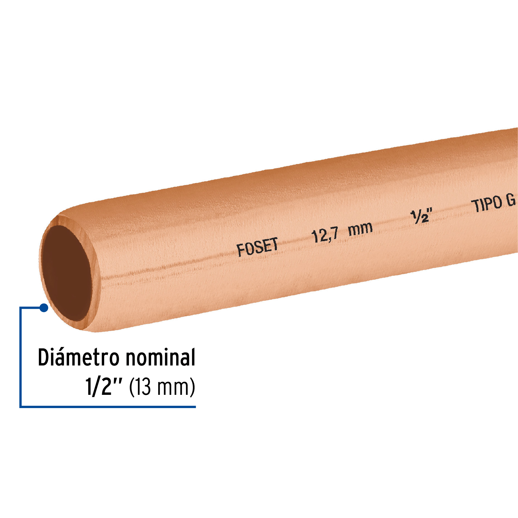 Tubo flexible de cobre 1/2', rollo de 15m, 3.7kg, FOSET - Imagen 2