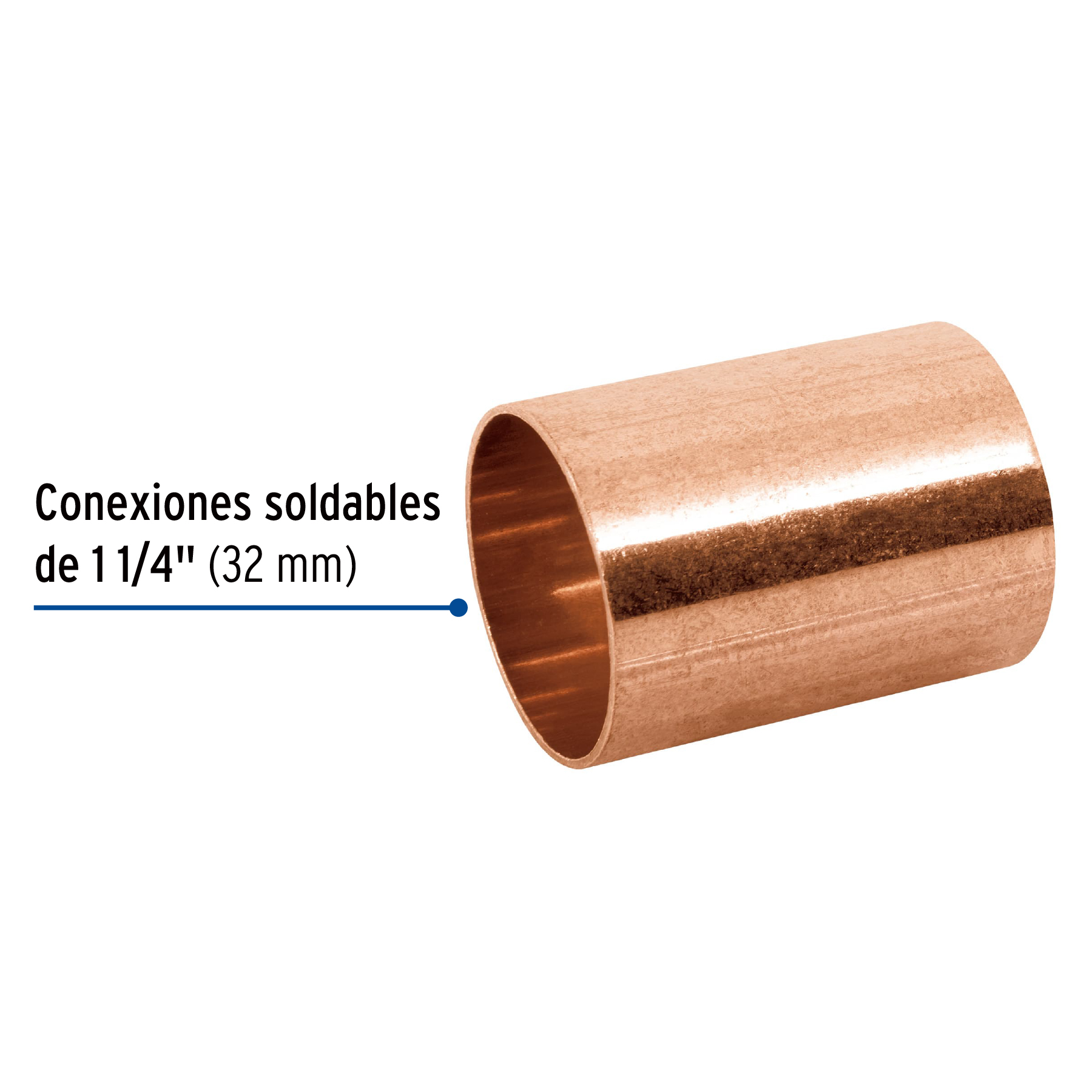 Cople de cobre 1-1/4', sin ranura, FOSET - Imagen 2