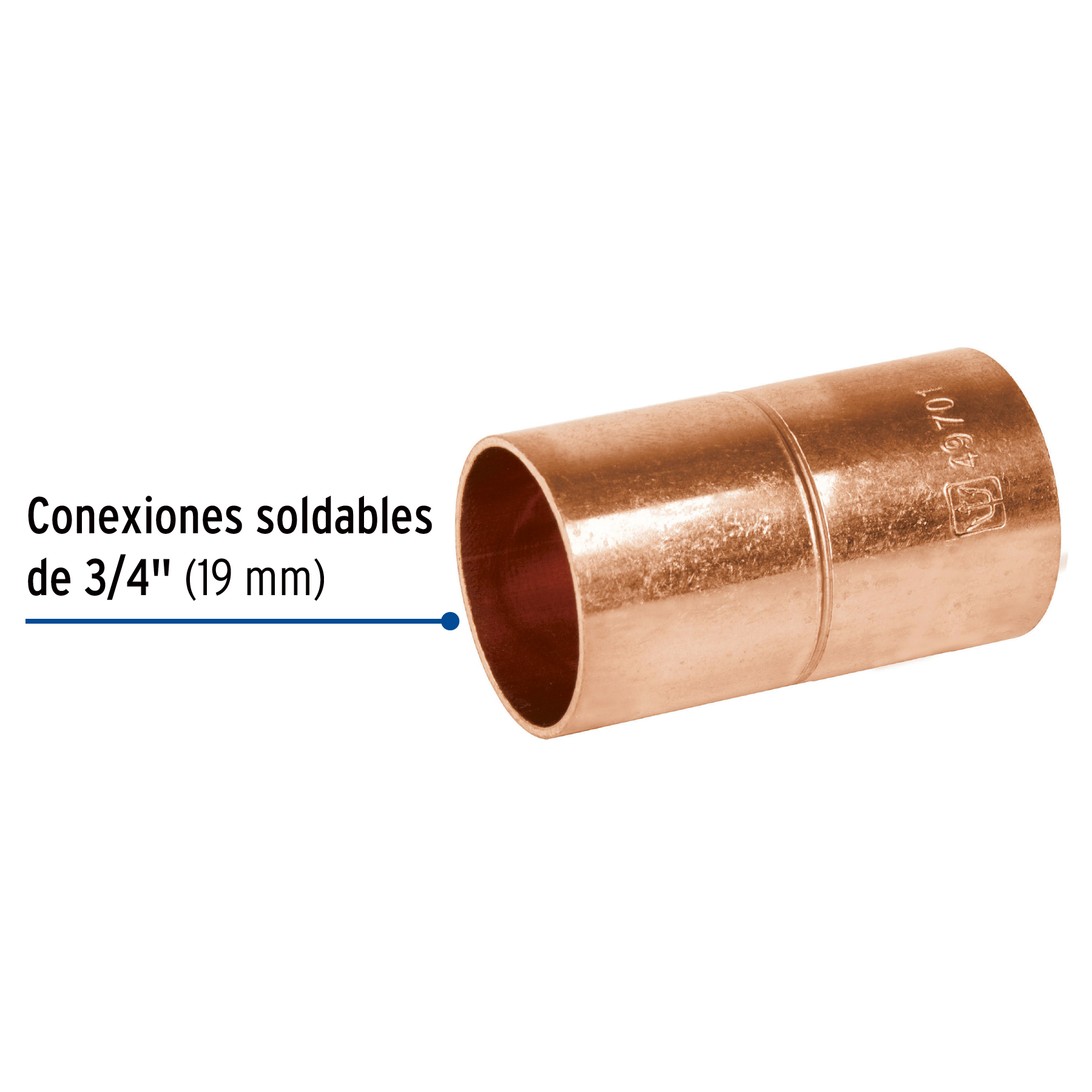 Cople de cobre 3/4', con ranura, FOSET - Imagen 2