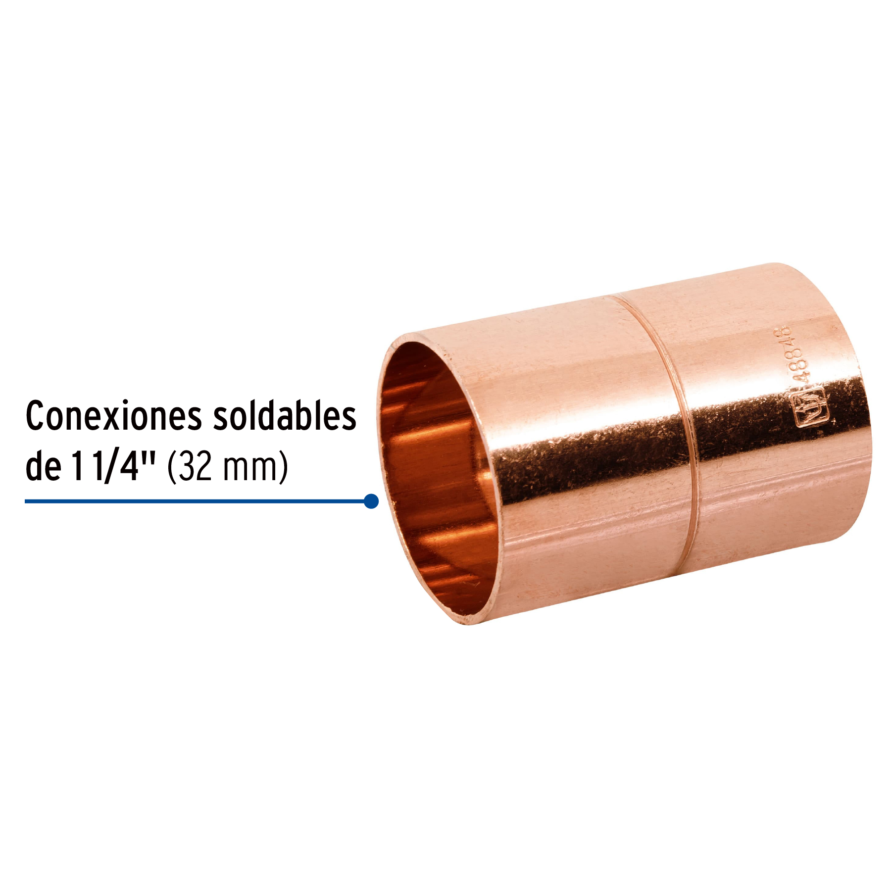 Cople de cobre 1-1/4', con ranura, FOSET - Imagen 2