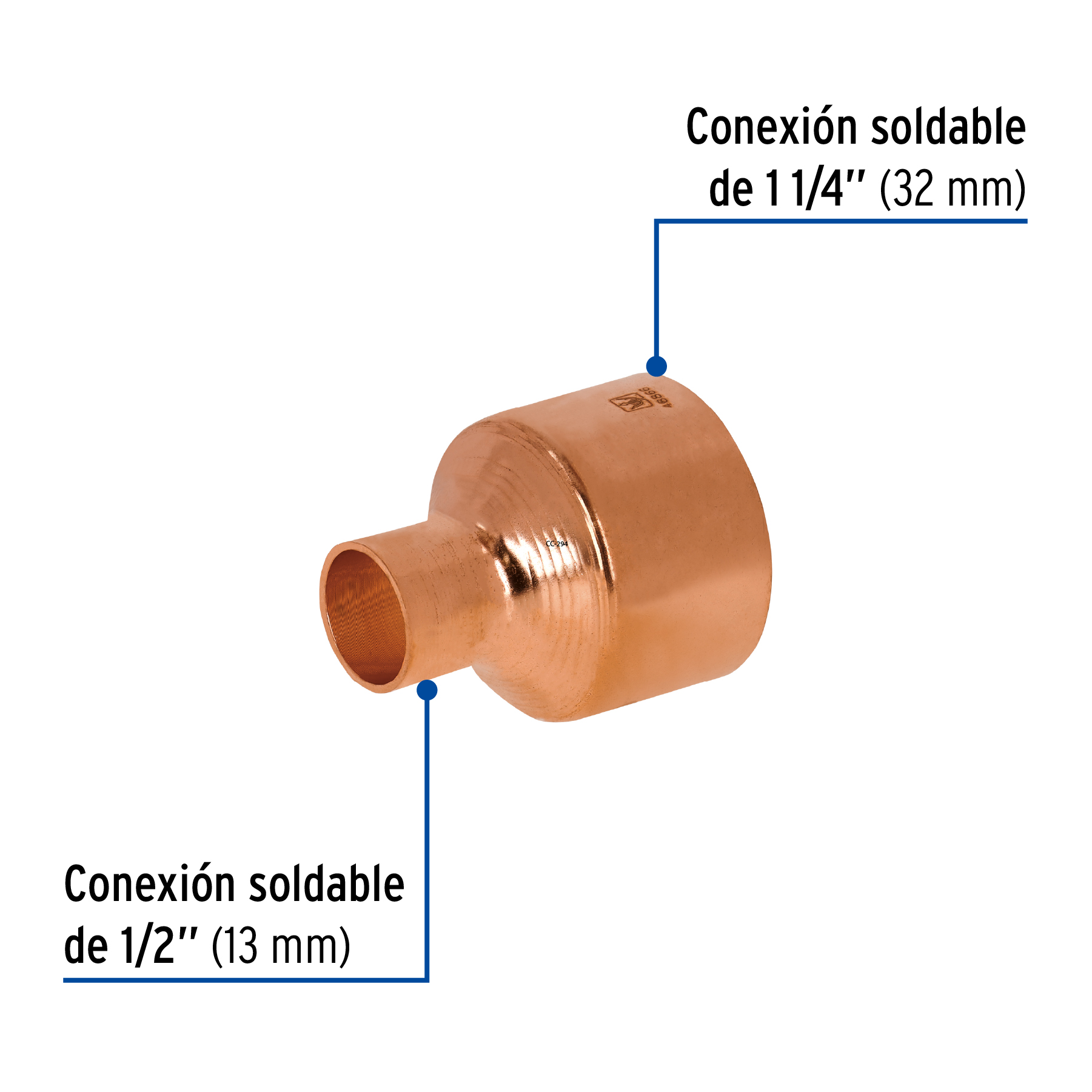 Reducción campana de cobre 1-1/4 x 1/2', FOSET - Imagen 2