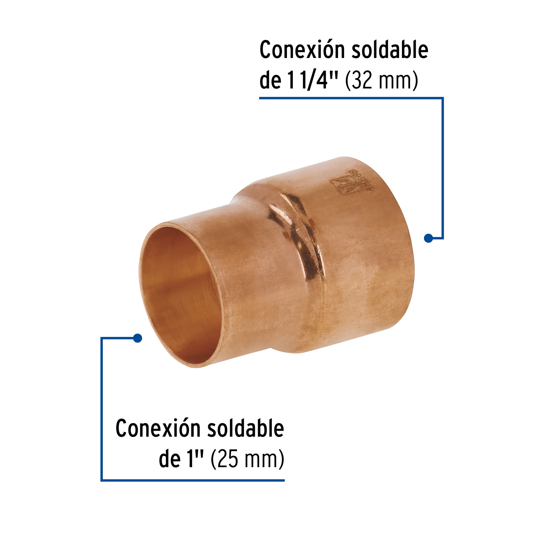 Reducción campana de cobre 1-1/4 x 1', FOSET - Imagen 2