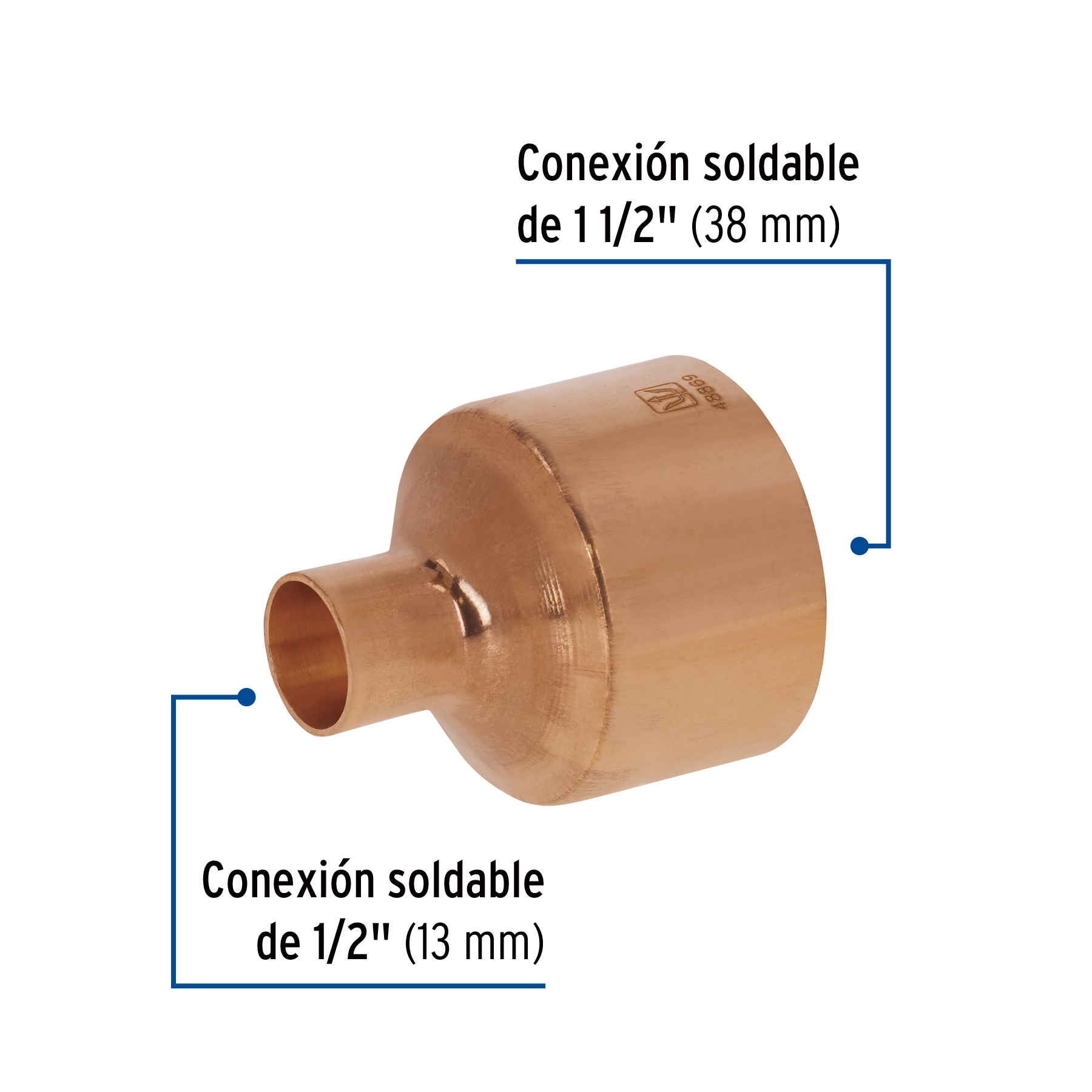 Reducción campana de cobre 1-1/2 x 1/2', FOSET - Imagen 2