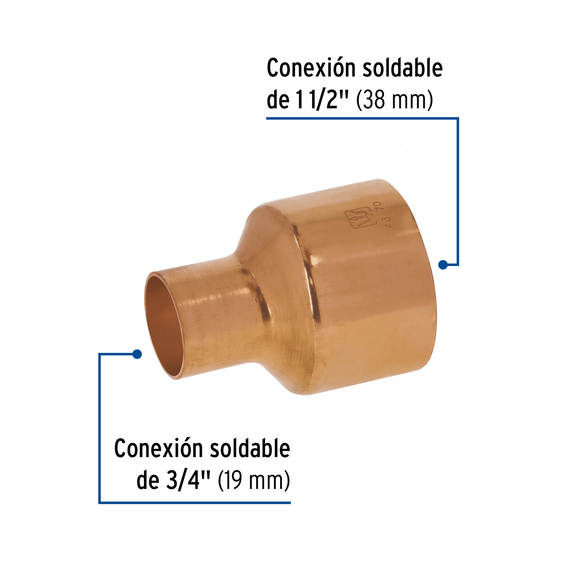 Reducción campana de cobre 1-1/2 x 3/4', FOSET - Imagen 2