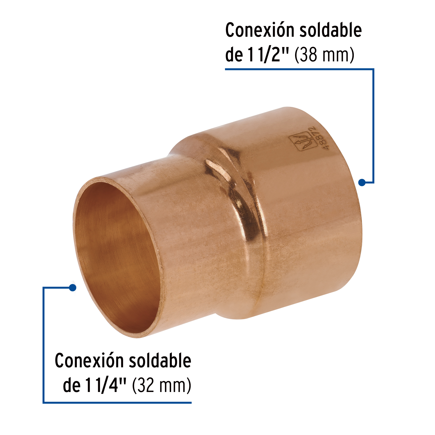 Reducción campana de cobre 1-1/2 x 1-1/4', FOSET - Imagen 2