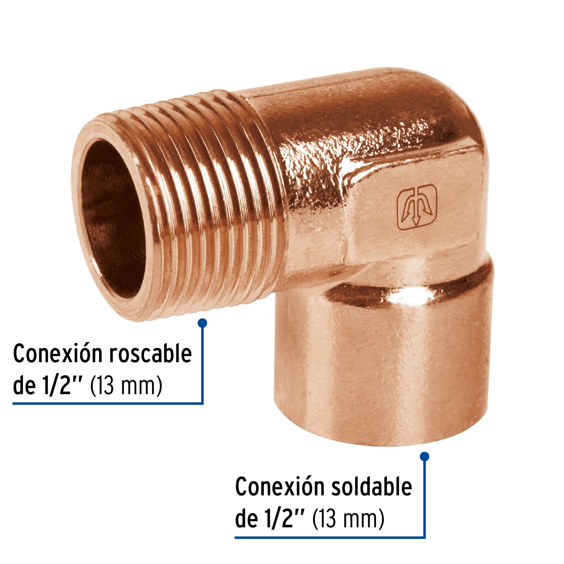 Codo 90° de cobre, rosca exterior 1/2', Foset - Imagen 2