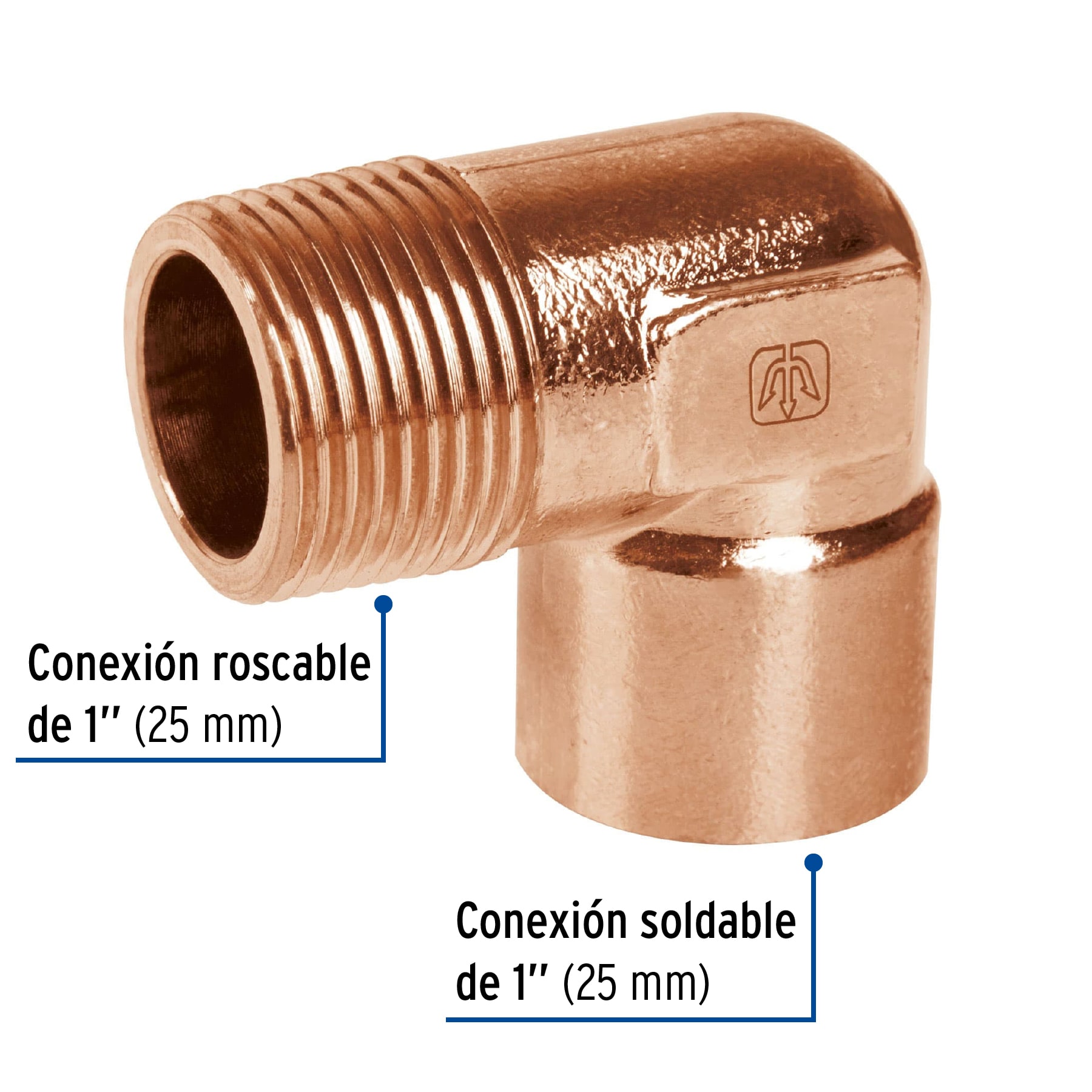 Codo 90° de cobre, rosca exterior 1', Foset - Imagen 2
