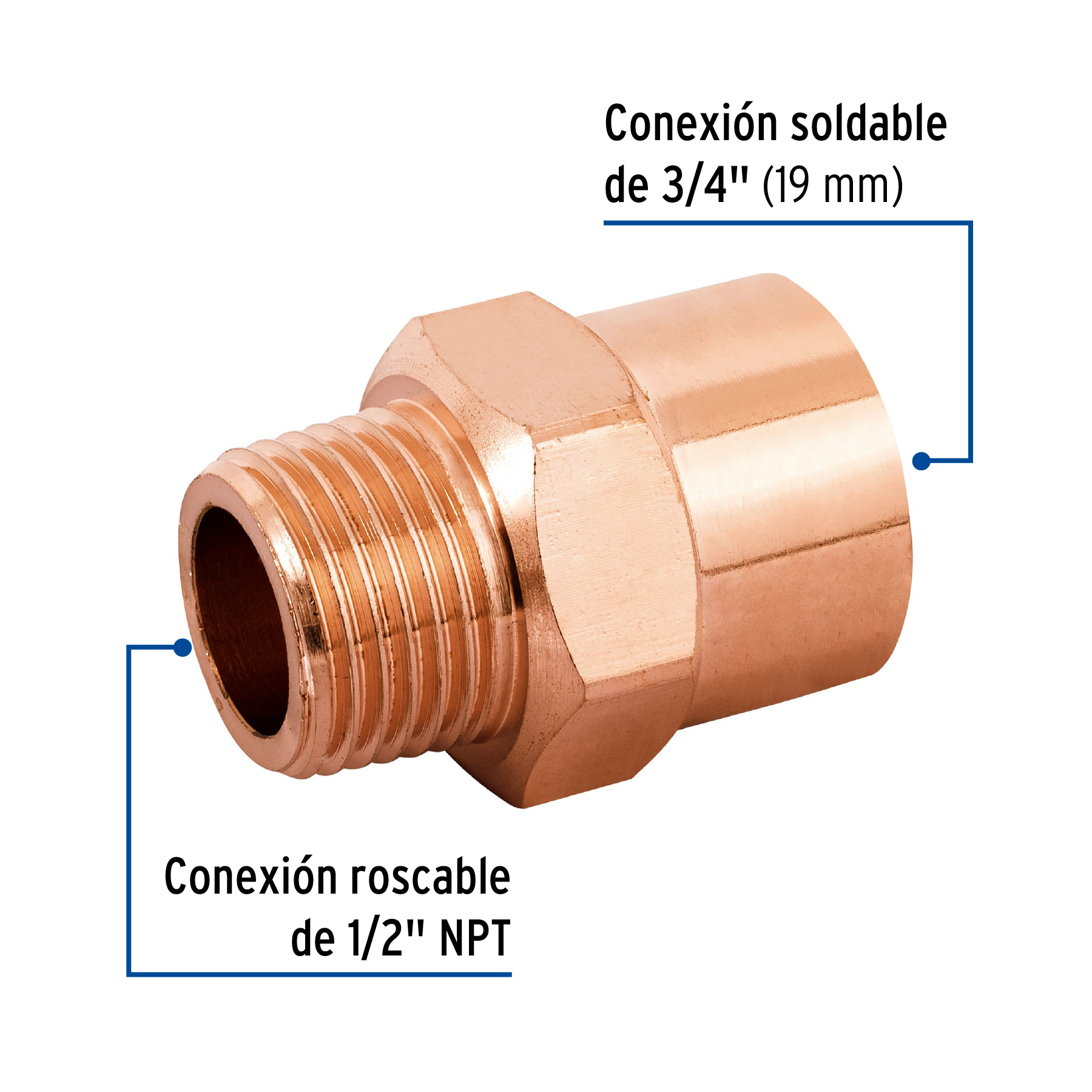 Conector reducido macho 1/2 x 3/4', Foset - Imagen 2