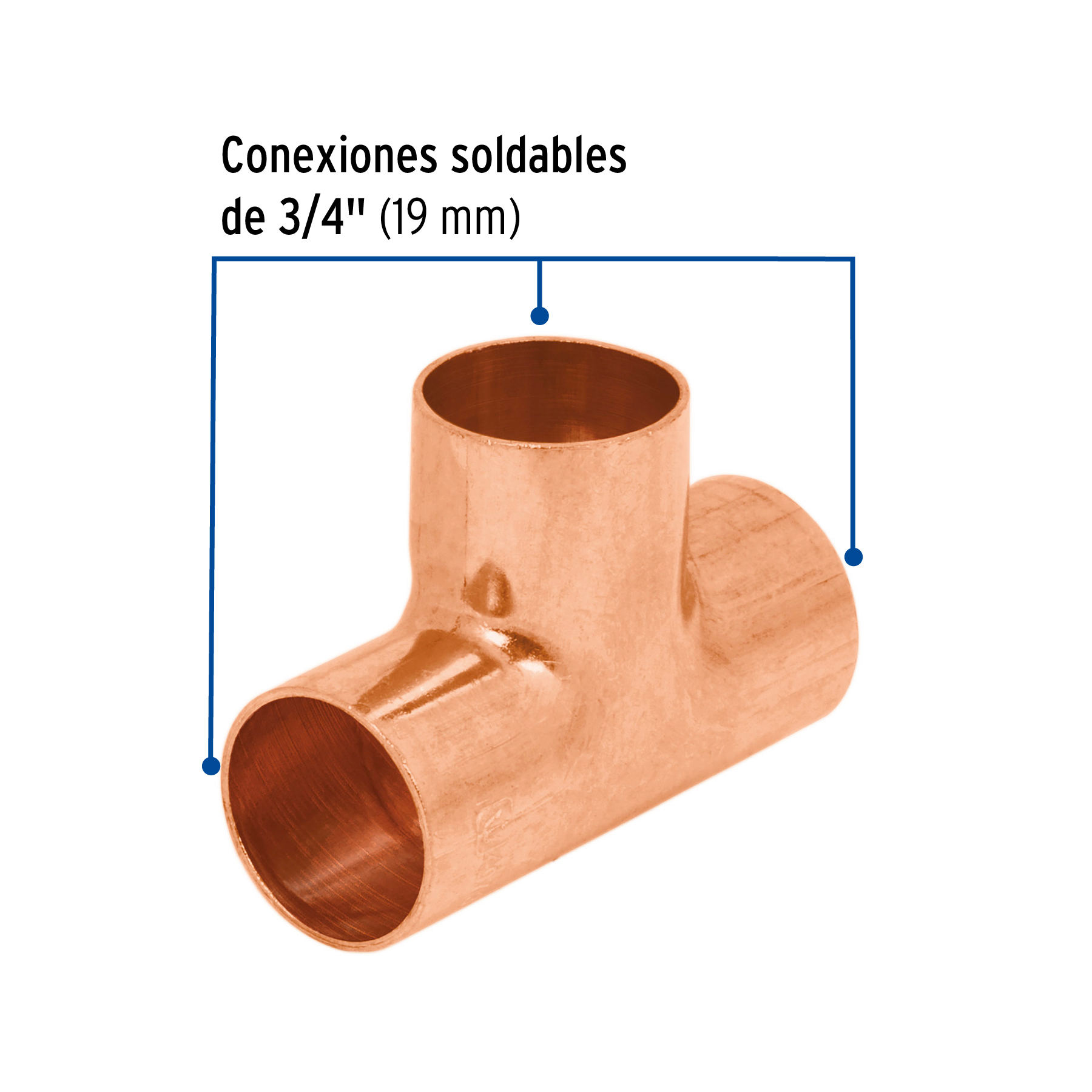 Tee sencilla de cobre 3/4', FOSET - Imagen 2