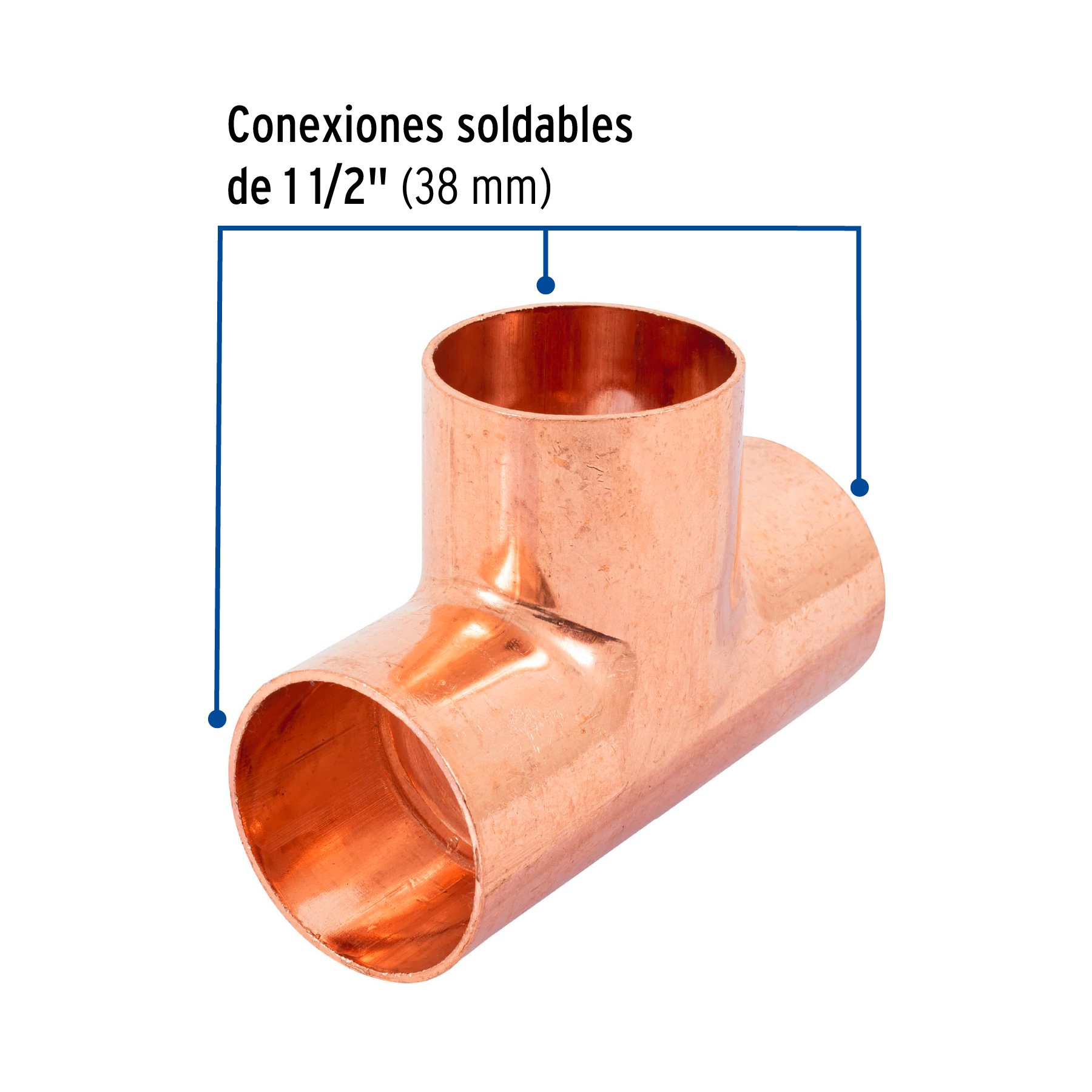 Tee sencilla de cobre 1-1/2', FOSET - Imagen 2